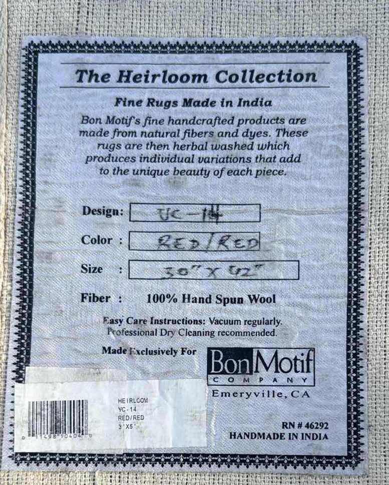View 3 of HERILOOM COLLECTION HANDMADE RED RUG 30X62”