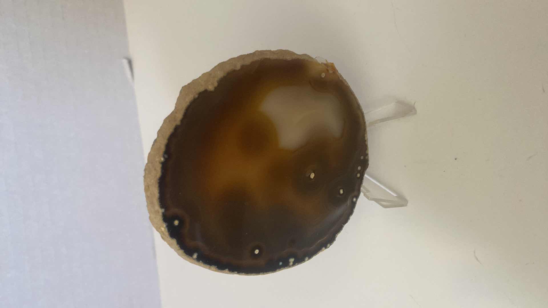 Photo 1 of POLISHED BROWN AGATE SLICE 3” X 4” WITH STAND