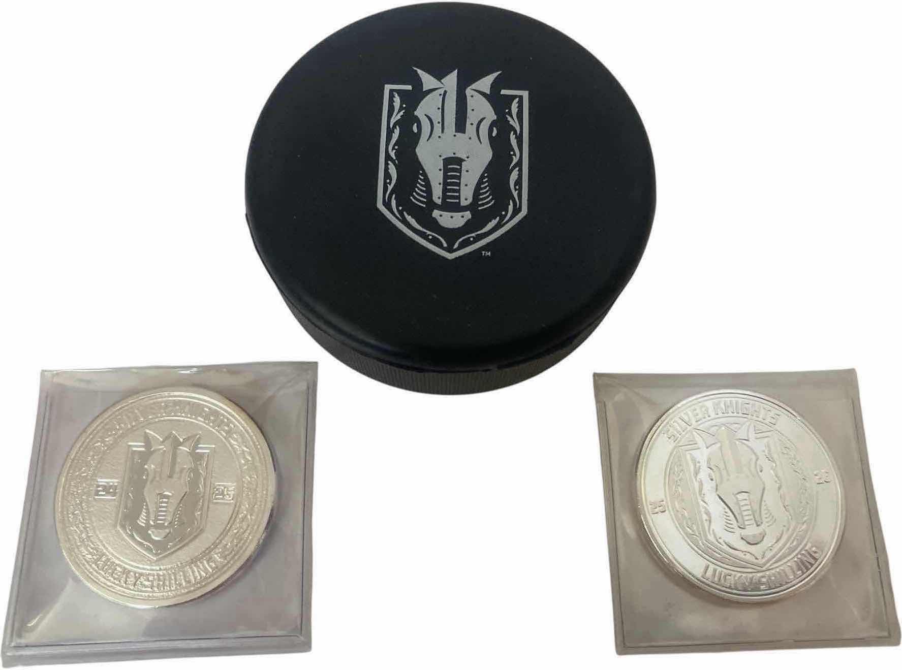 Photo 1 of SILVER KNIGHTS FOAM PUCK AND TWO COINS SOUVENIRS