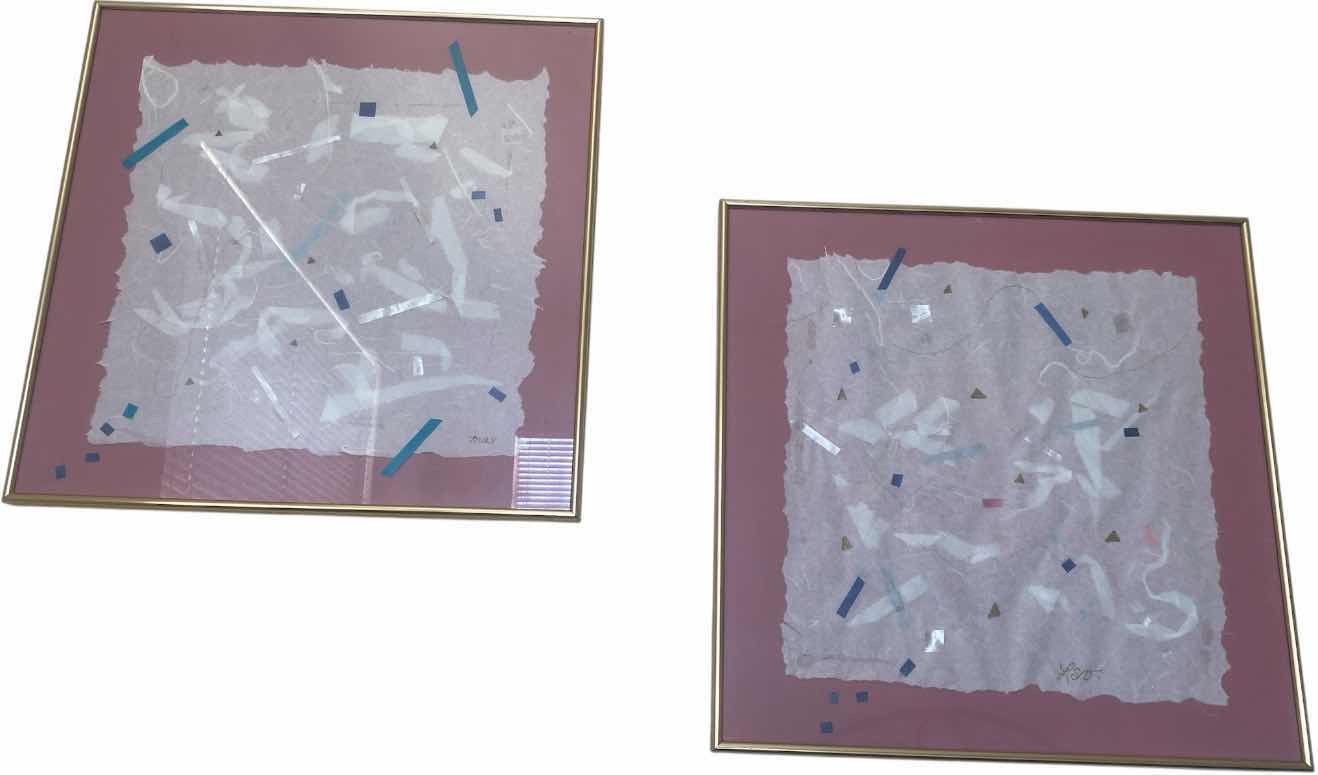 Photo 1 of VINTAGE GOLD FRAMED ABSTRACT, MIXED MEDIA COLLAGE ON DECKLED EDGE PAPER SIGNED ARTWORK 20“ x 20“ (2)