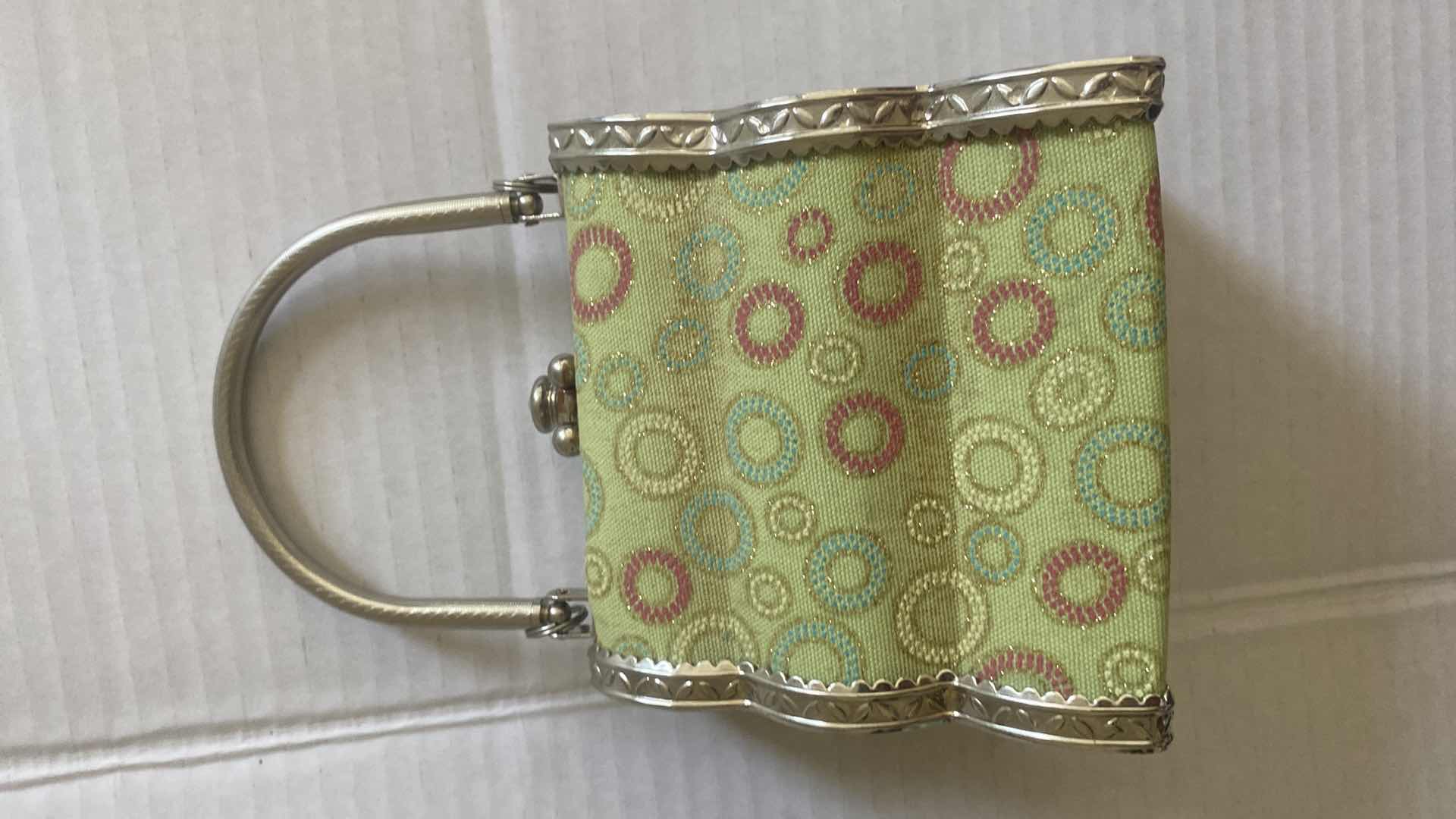 Photo 1 of WOMEN’S OLIVE GREEN CLUTCH WITH GOLD BEADING & SMALL LIME GREEN EVENING BAG 5“ X 5“