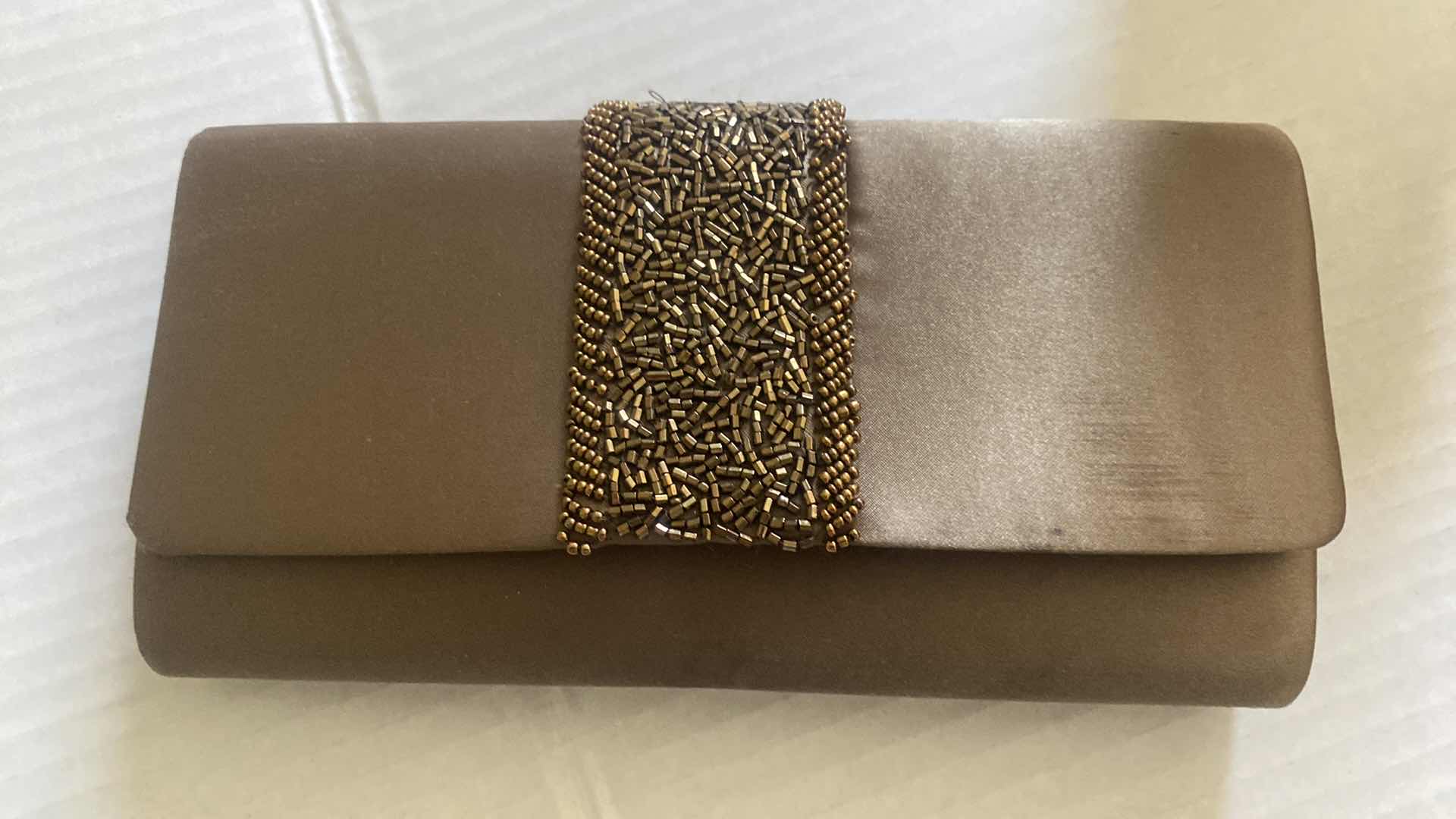 Photo 1 of WOMEN’S OLIVE GREEN CLUTCH WITH GOLD BEADING & SMALL LIME GREEN EVENING BAG 5“ X 5“