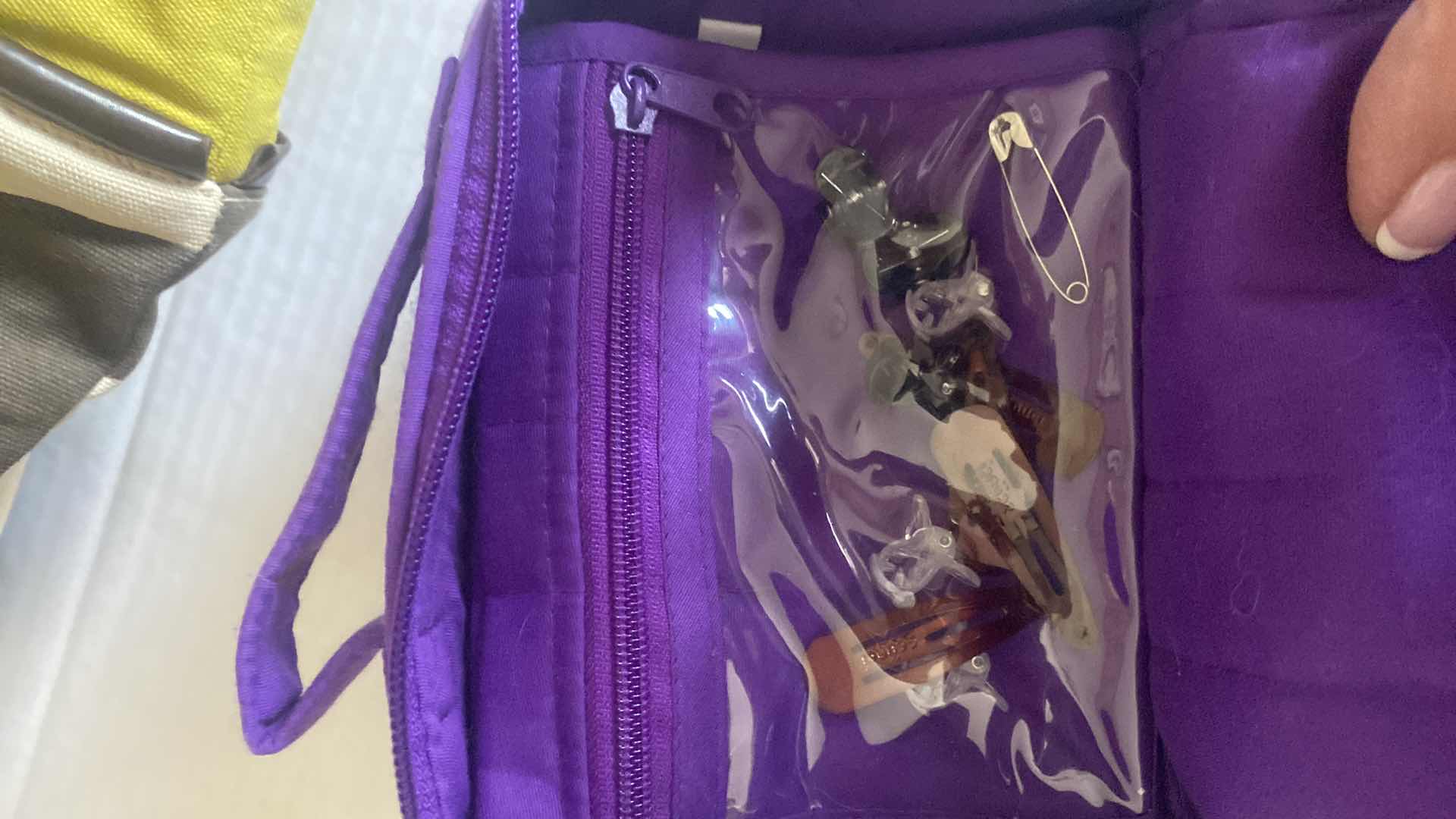 Photo 1 of KNITTING & CROCHETING SUPPLIES -PICKERS, NEEDLES, TOTES AND PURPLE BEAD TOOLS & STORAGE BAG