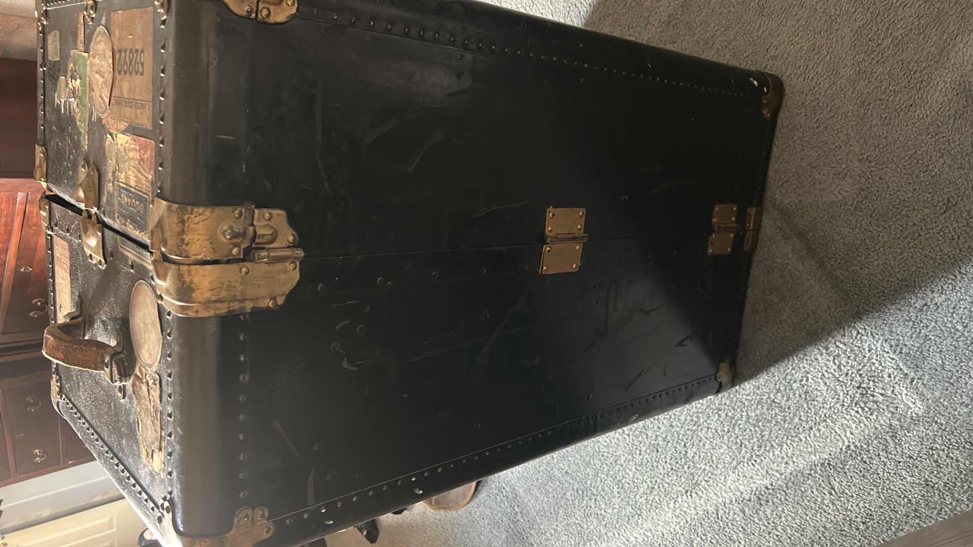 Photo 1 of ANTIQUE BLACK STEAMER TRUNK