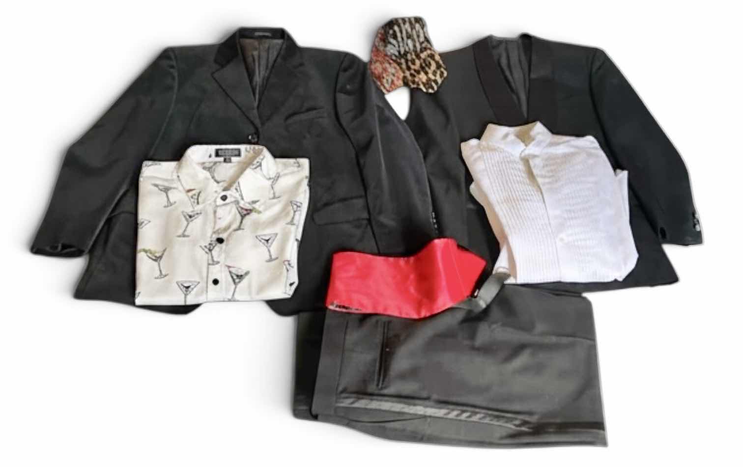 Photo 1 of MEN’S CLOTHING ASSORTMENT – TUX SHIRT, JACKET, PANTS, AND MORE