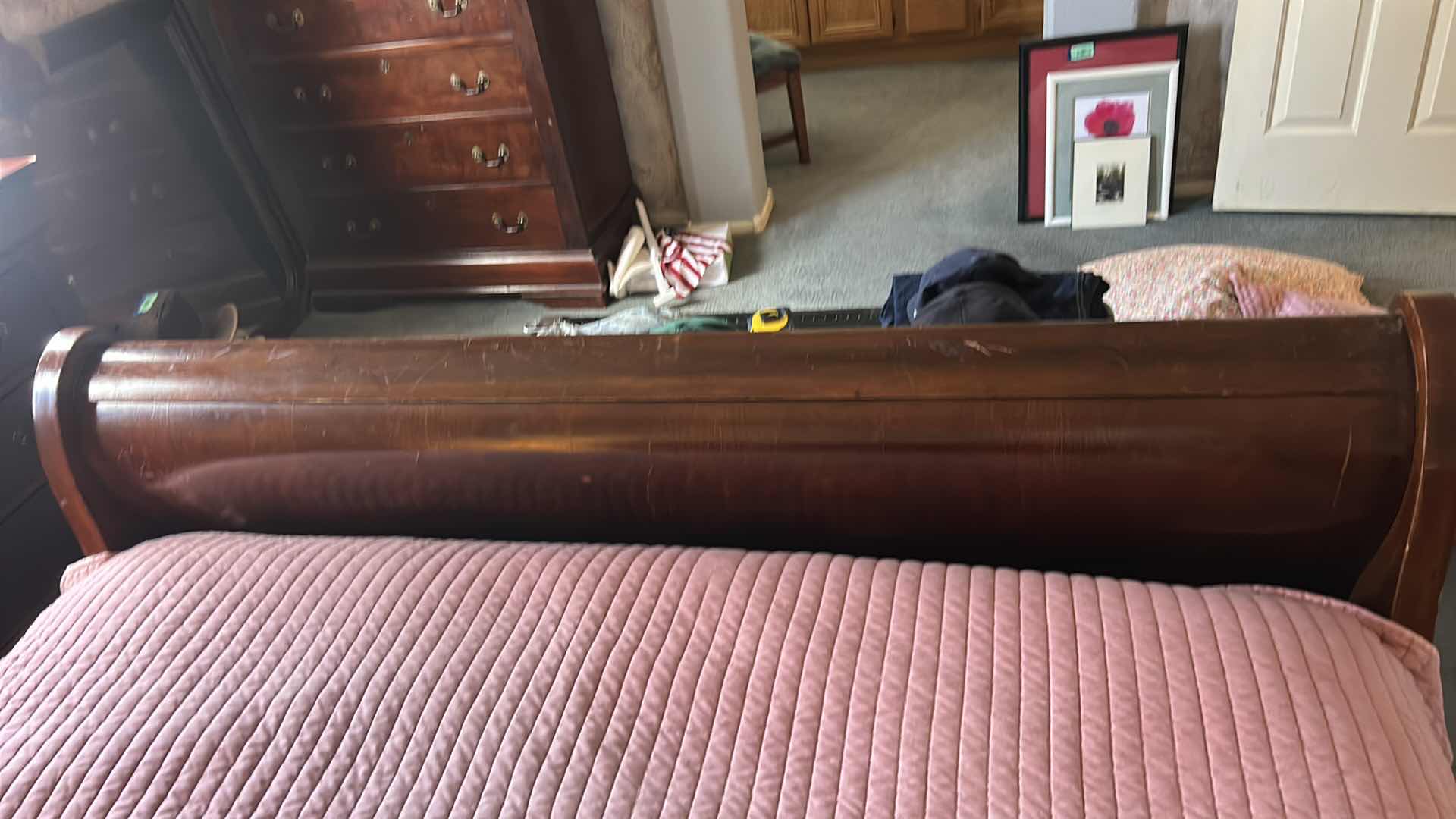 View 4 of SOLID WOOD QUEEN SIZE SLEIGH BED FEATURING A CLASSIC CHERRY, FINISH. 64“ x 95“ X 46 1/2”