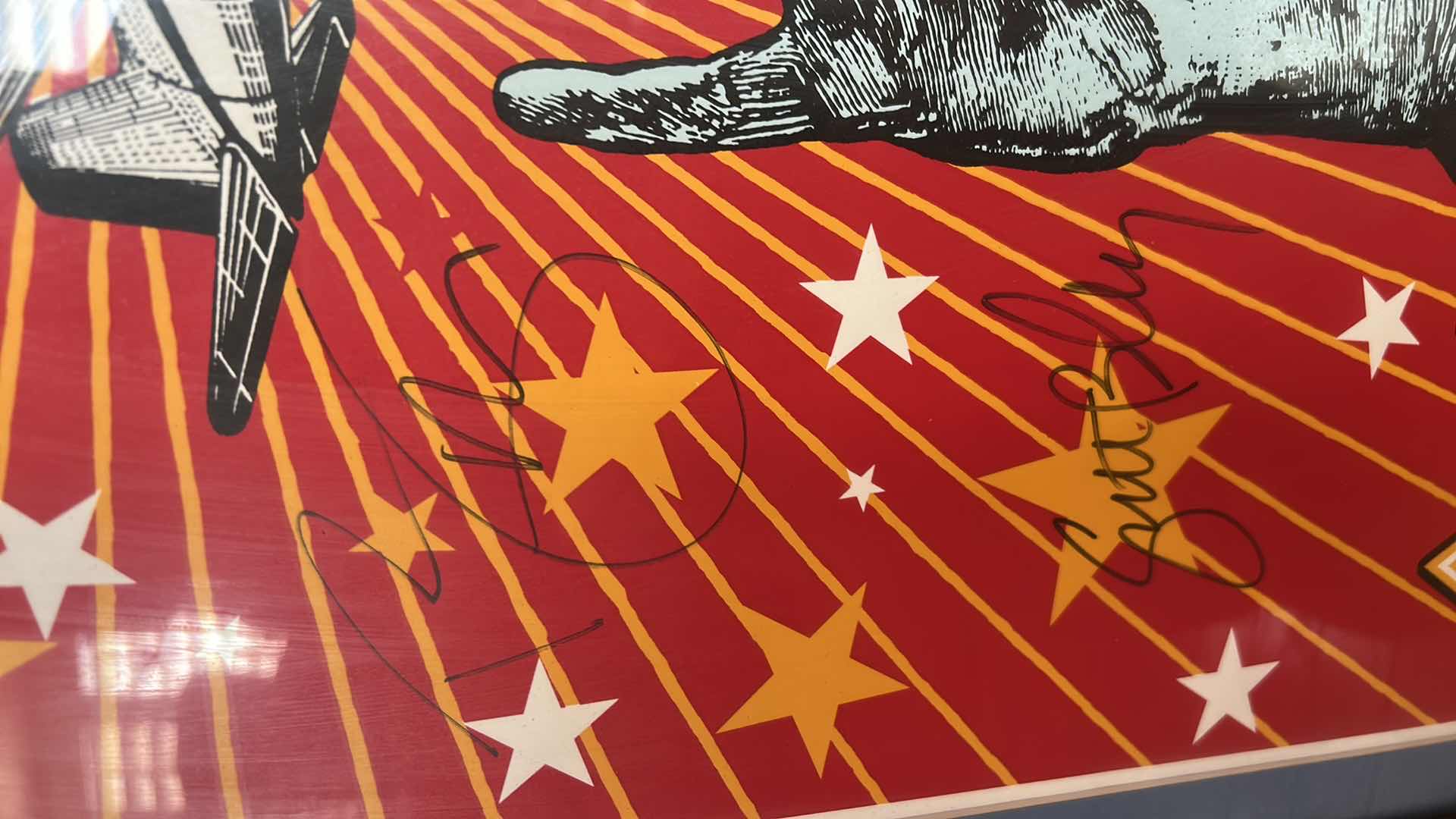 Photo 1 of FRAMED LIMITED EDITION , SIGNED BY BAND MEMBERS, POSTER FOR THE BAND THE CLARKS, ARTWORK ,WITH CD 18 1/4“ x H24 1/4“