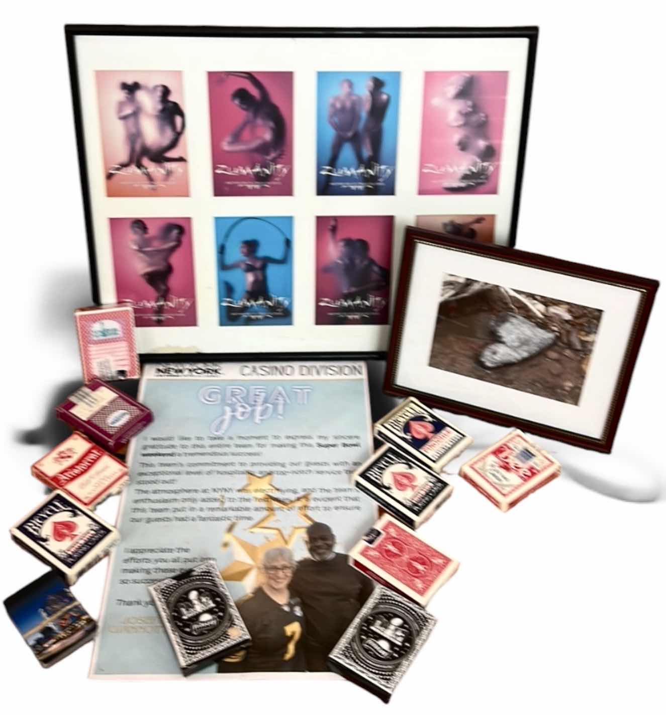 Photo 1 of TWO PIECES OF FRAMED ARTWORK – ZUMANITY LAS VEGAS, LAS VEGAS, PLAYING CARDS AND MORE