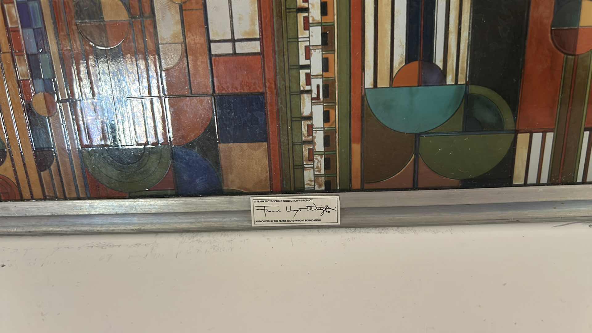 Photo 1 of FRANK LLOYD WRIGHT, SAGURO FORMS AND CACTUS FLOWERS STAIN GLASS PANEL 11” x H12”