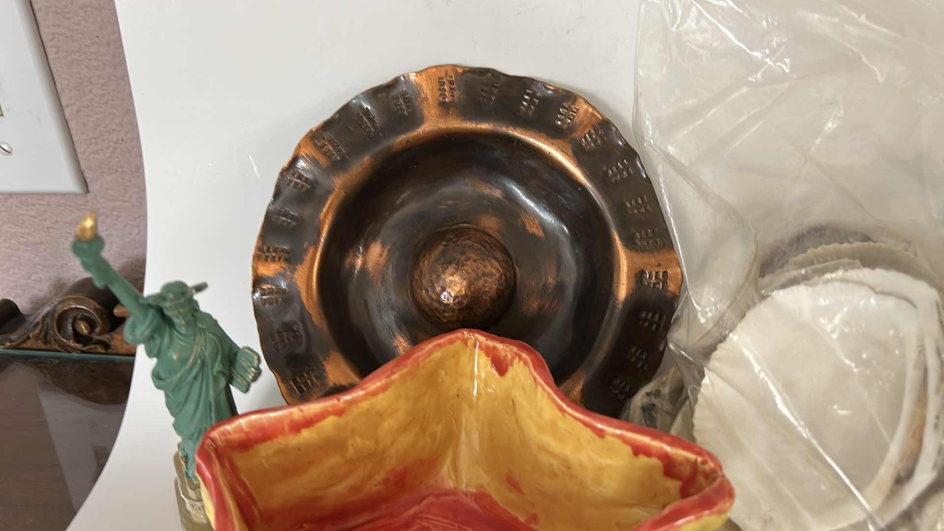 Photo 1 of MISCELLANEOUS HOME DECOR – MARBLES, SHELLS, COPPER BOWL, POLISHED ROCK, AND MORE