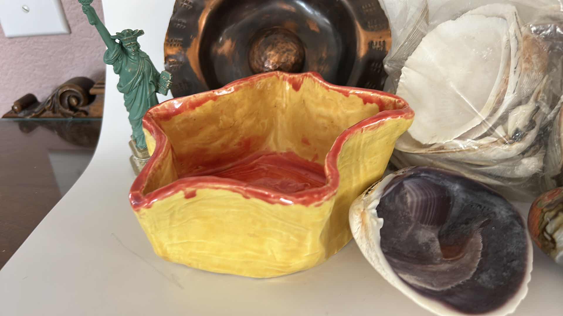 Photo 1 of MISCELLANEOUS HOME DECOR – MARBLES, SHELLS, COPPER BOWL, POLISHED ROCK, AND MORE