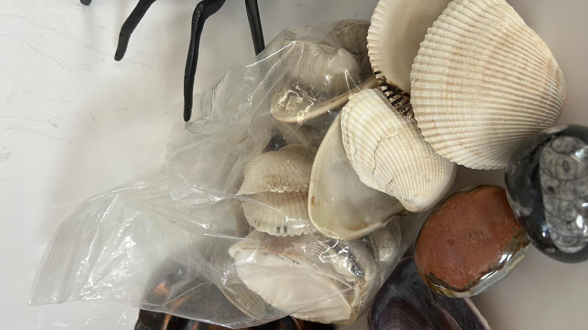Photo 1 of MISCELLANEOUS HOME DECOR – MARBLES, SHELLS, COPPER BOWL, POLISHED ROCK, AND MORE
