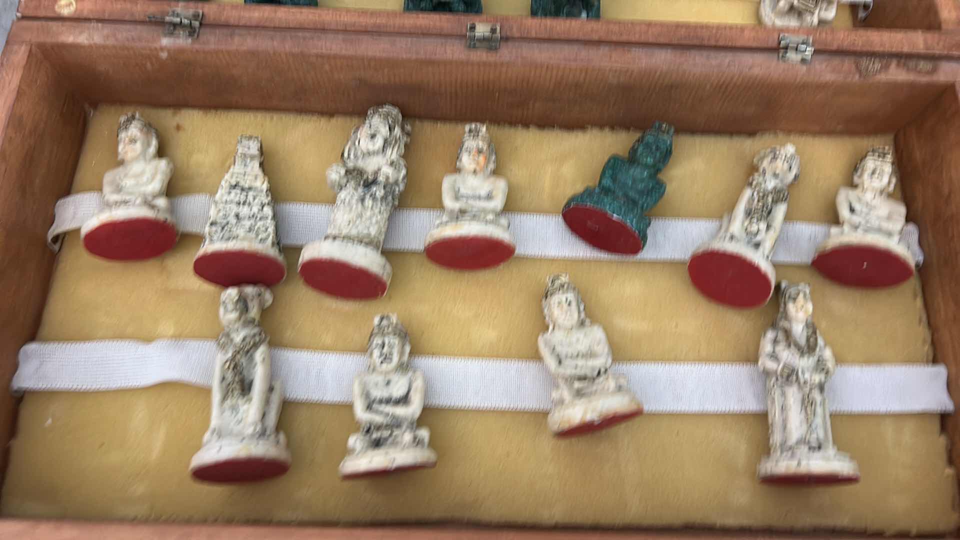 Photo 1 of VINTAGE AZTEC VS CONQUISTADOR CHESS SET WITH HAND CAST REDIN PIECES