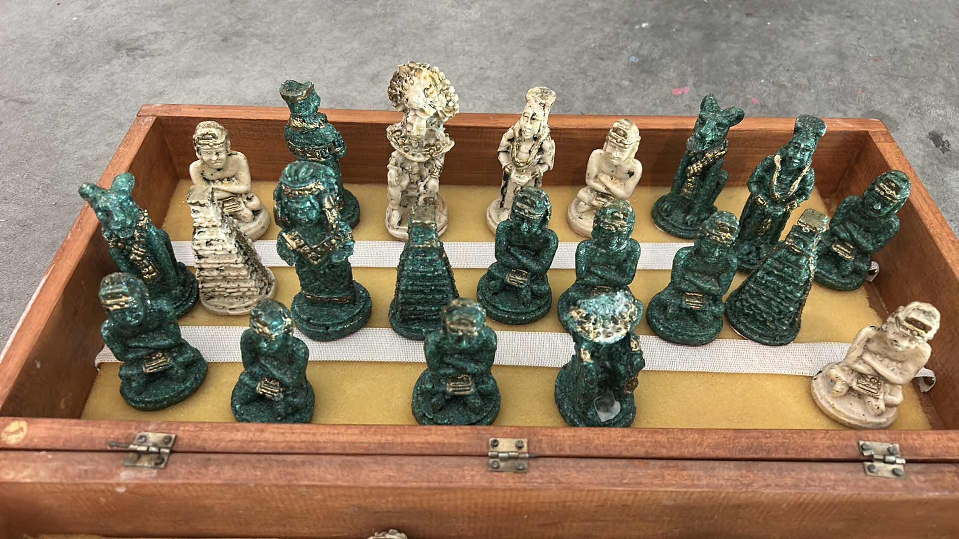 Photo 1 of VINTAGE AZTEC VS CONQUISTADOR CHESS SET WITH HAND CAST REDIN PIECES