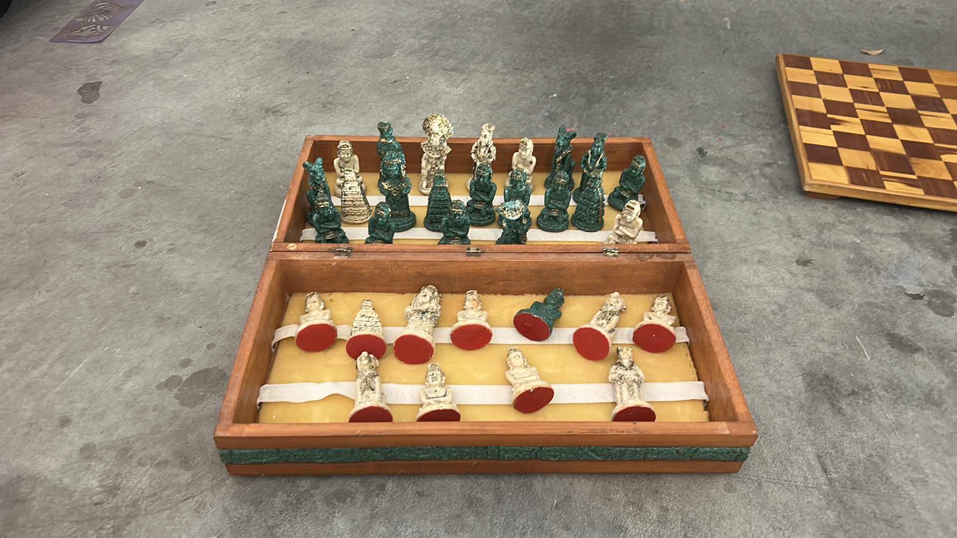 Photo 1 of VINTAGE AZTEC VS CONQUISTADOR CHESS SET WITH HAND CAST REDIN PIECES