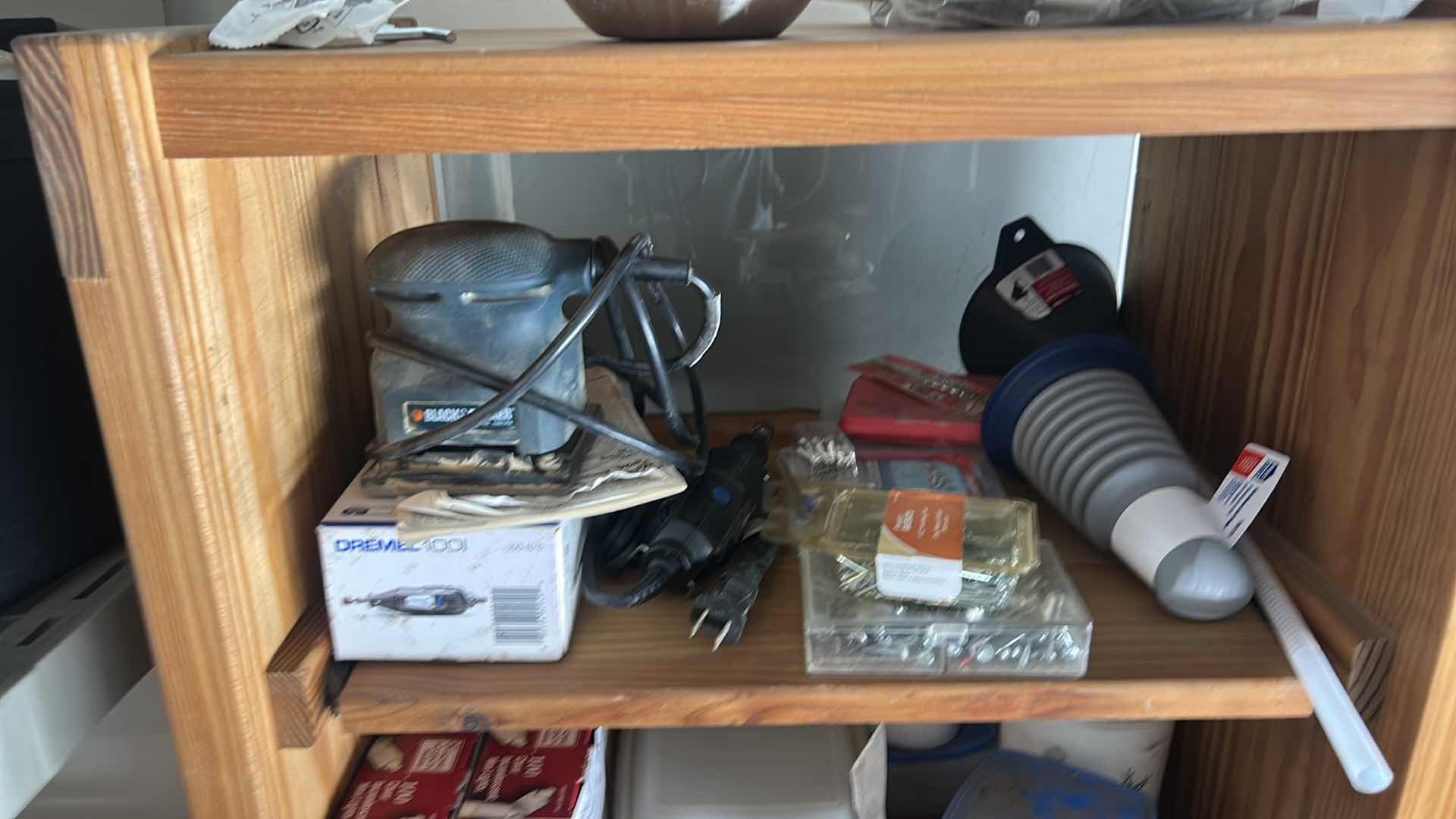 Photo 1 of ROLLING WOOD SHELVING UNIT WITH GARAGE ITEMS