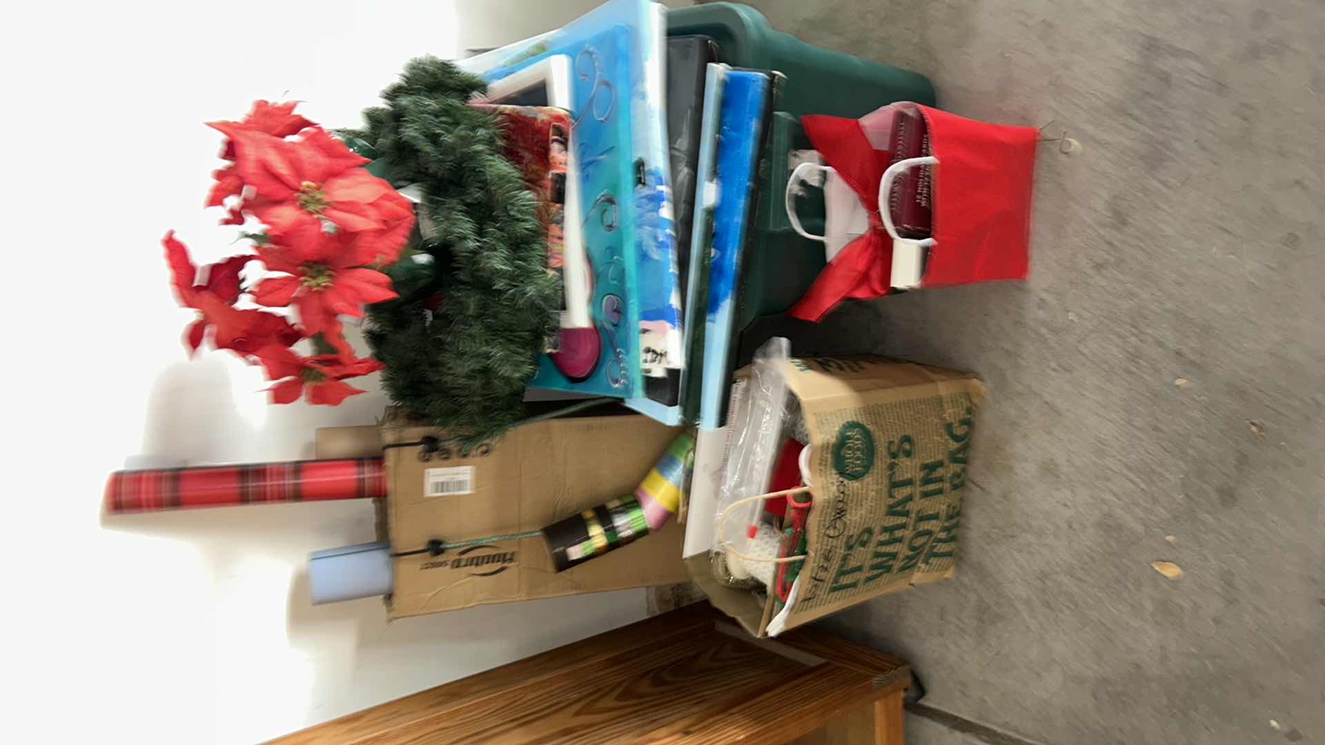 Photo 1 of ARTWORK ON CANVAS AND CHRISTMAS WRAPPING SUPPLIES