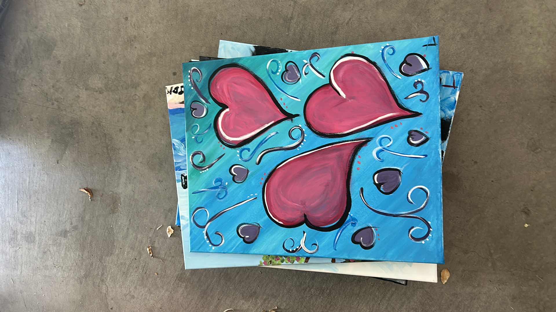 Photo 1 of ARTWORK ON CANVAS AND CHRISTMAS WRAPPING SUPPLIES