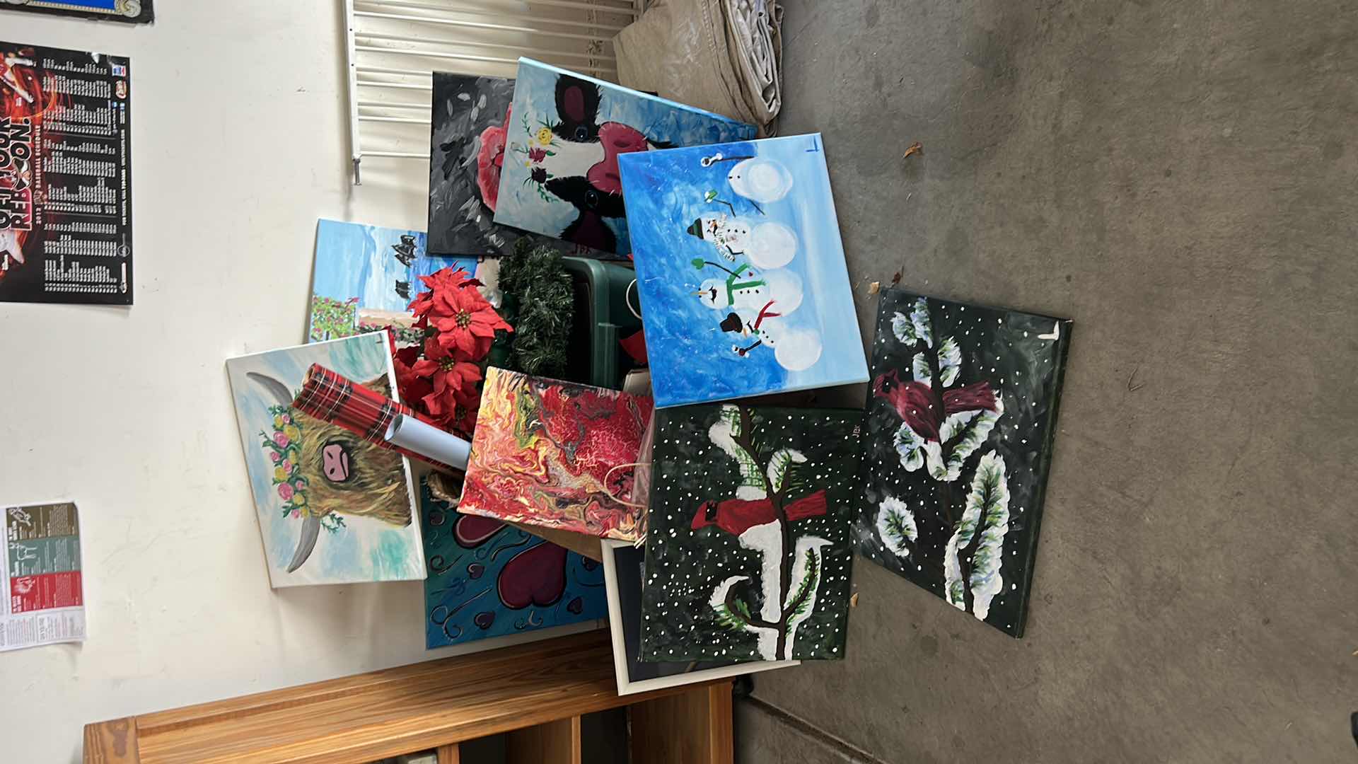Photo 1 of ARTWORK ON CANVAS AND CHRISTMAS WRAPPING SUPPLIES
