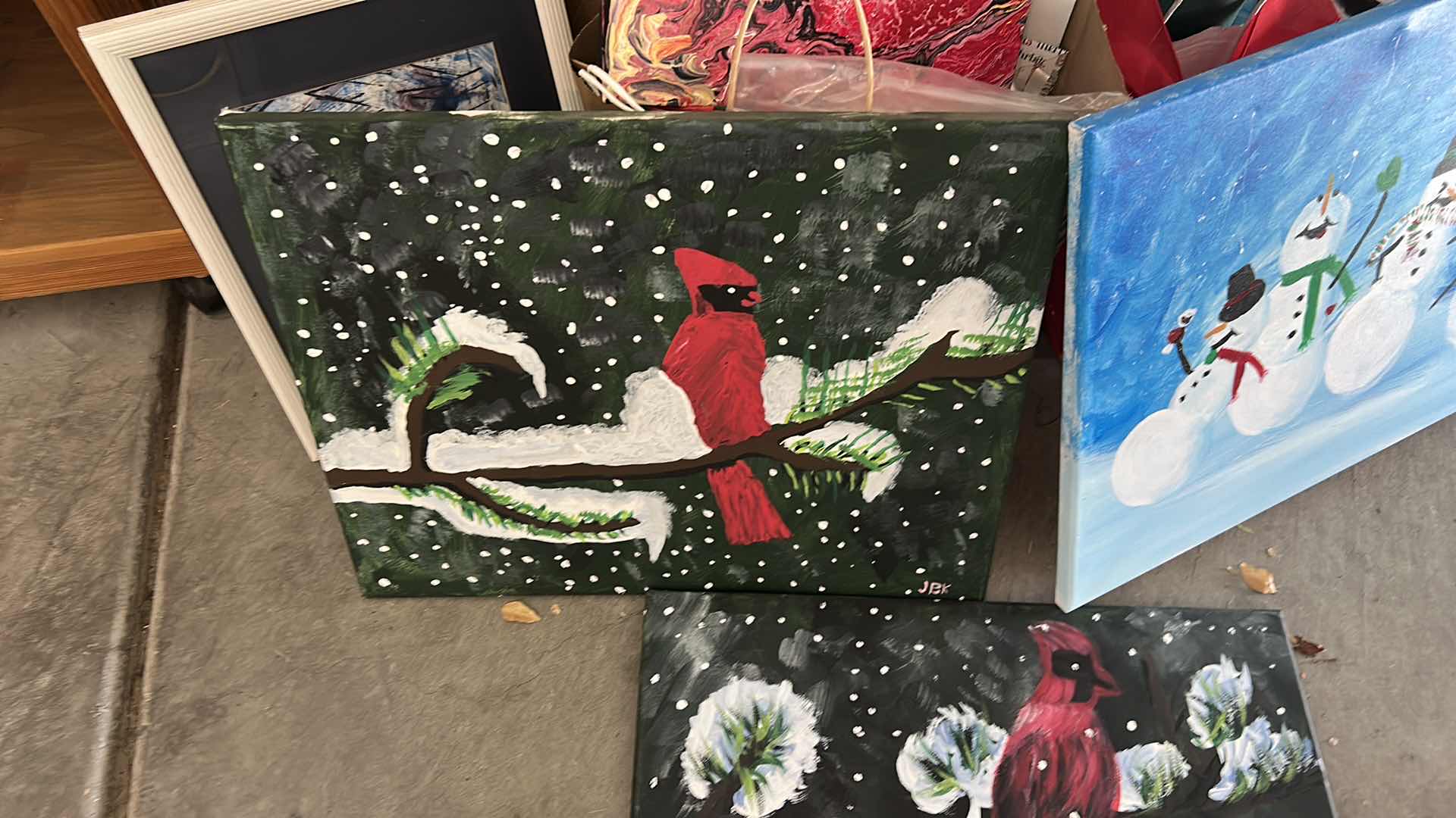 Photo 1 of ARTWORK ON CANVAS AND CHRISTMAS WRAPPING SUPPLIES