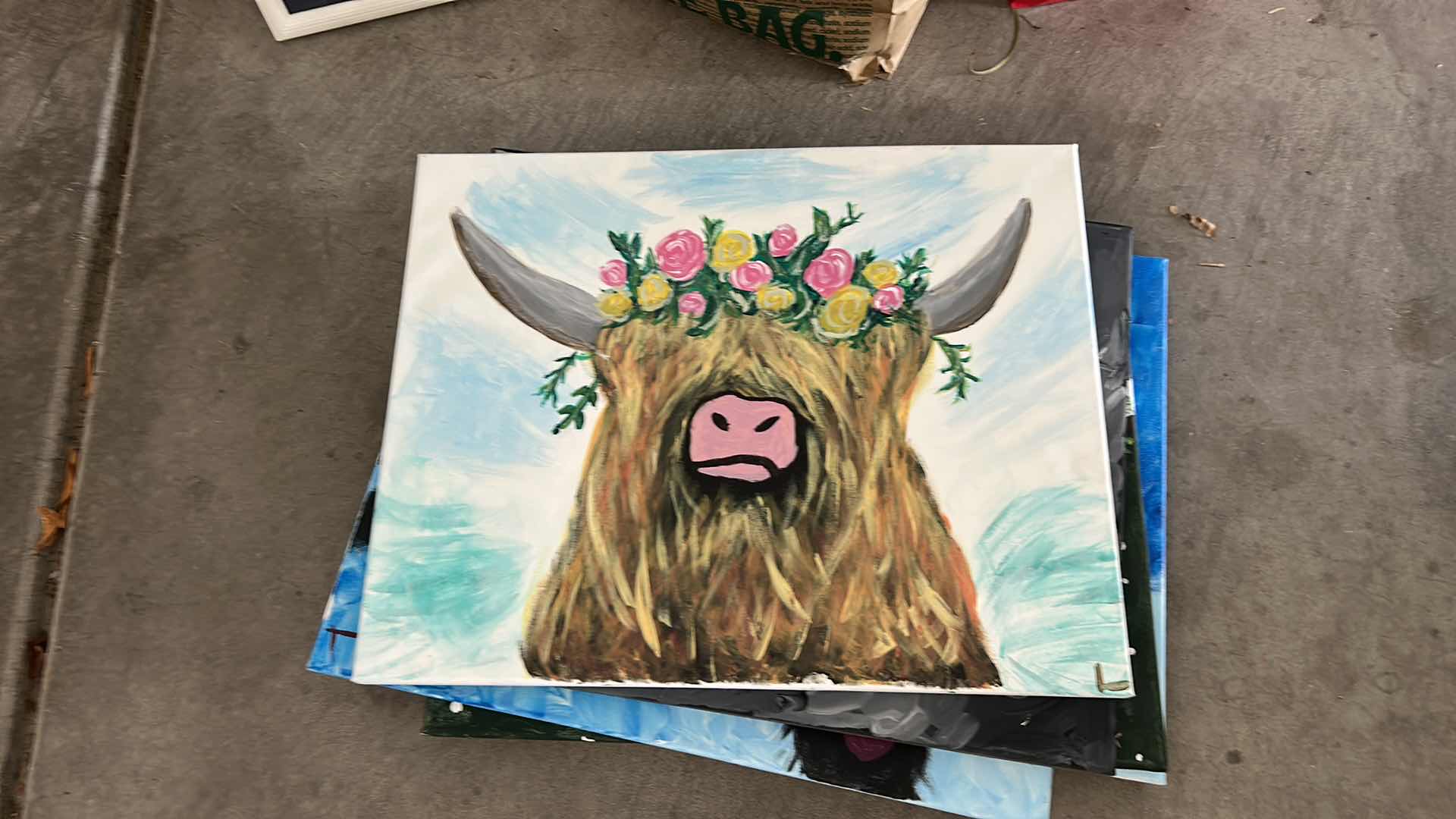 Photo 1 of ARTWORK ON CANVAS AND CHRISTMAS WRAPPING SUPPLIES
