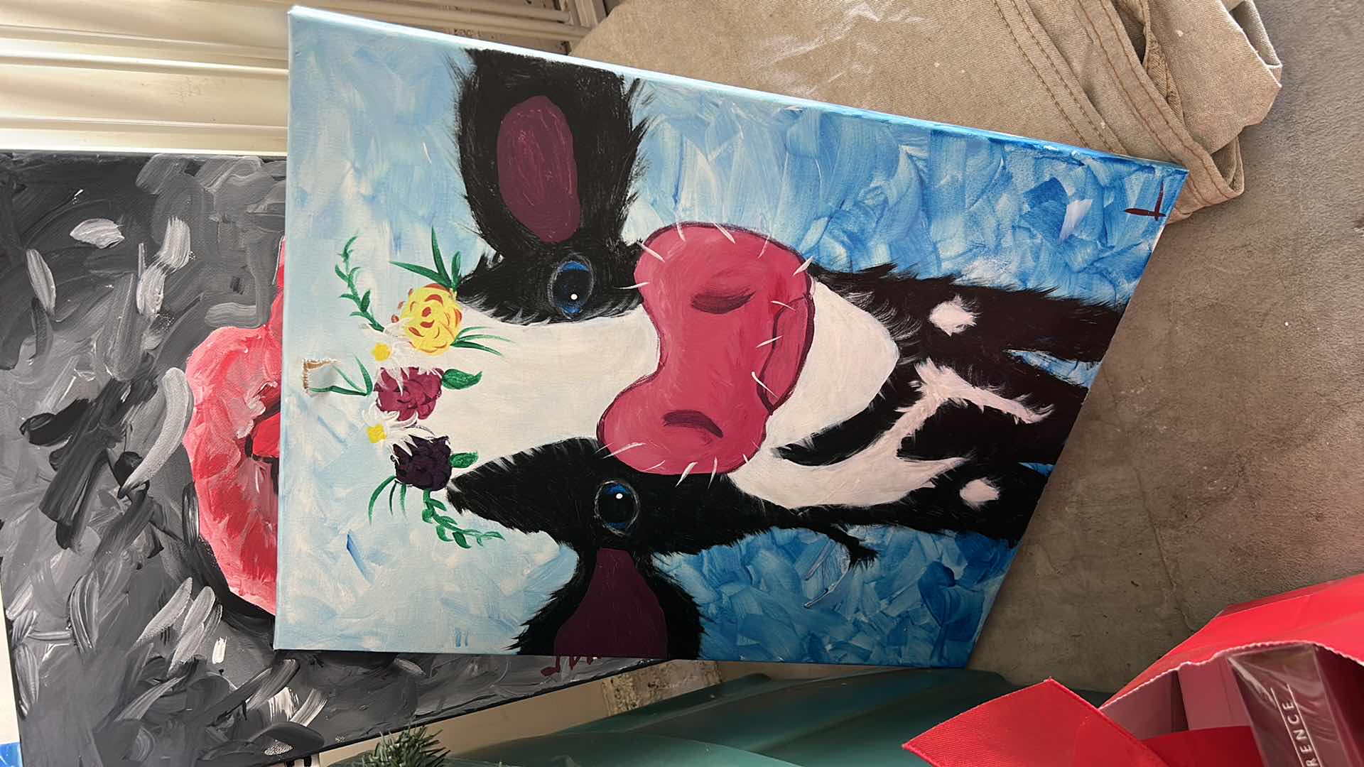 Photo 1 of ARTWORK ON CANVAS AND CHRISTMAS WRAPPING SUPPLIES