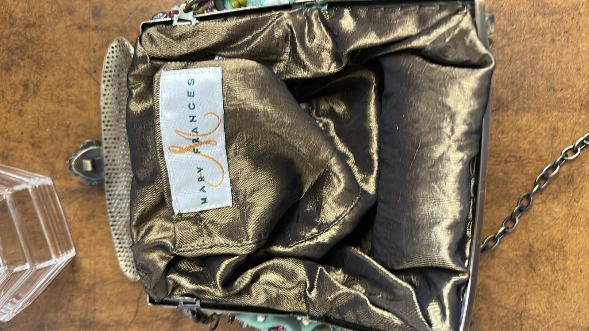 Photo 1 of GREEN SATIN EVENING BAG BY MARY FRANCIS