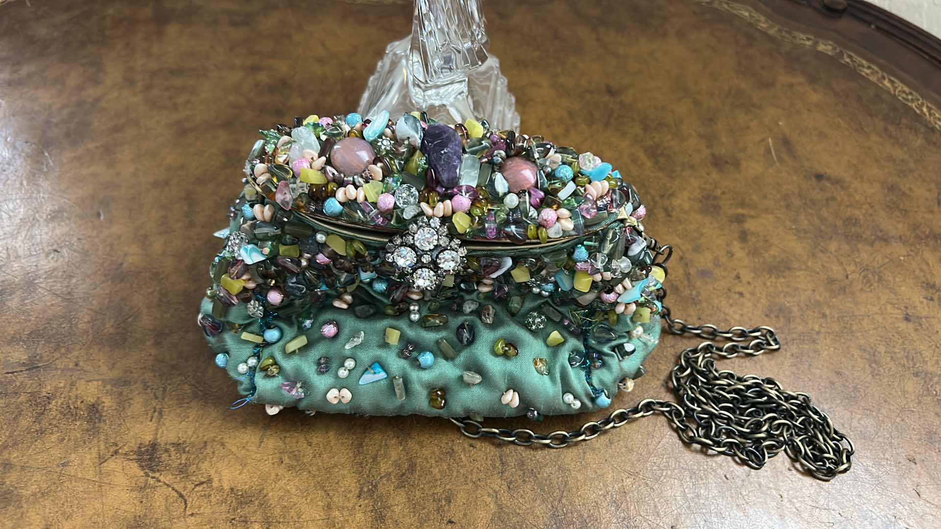 Photo 1 of GREEN SATIN EVENING BAG BY MARY FRANCIS
