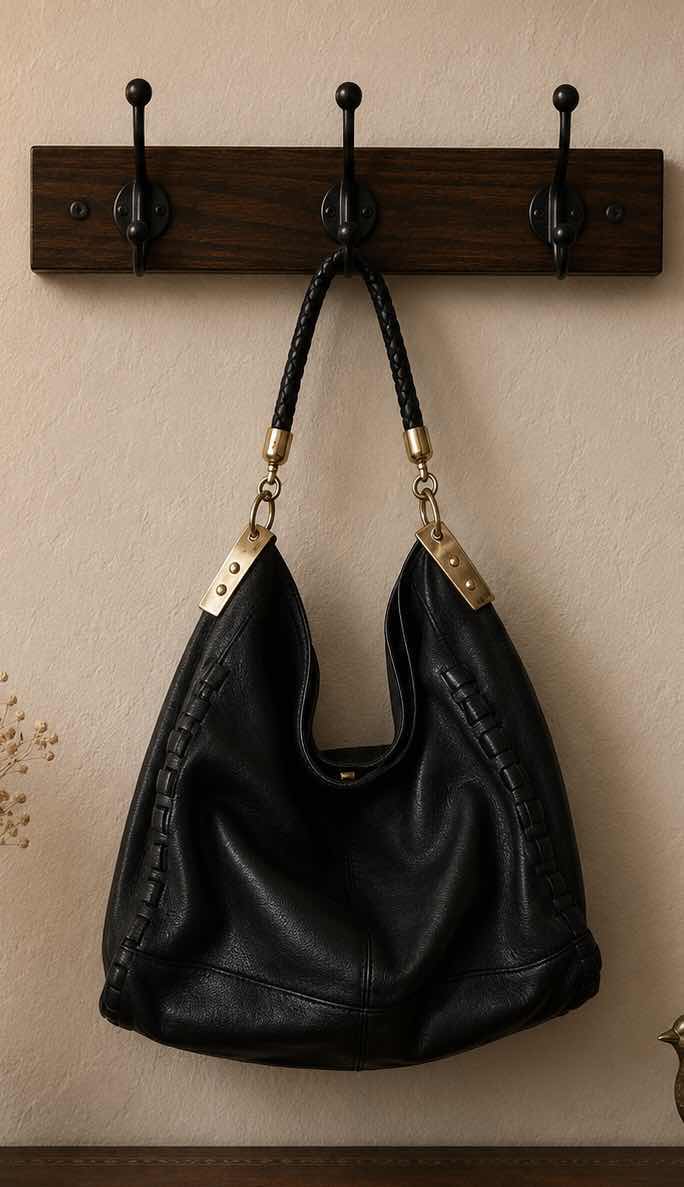 Photo 1 of VINCE CAMUTO, BLACK LEATHER, WHIPSTITCH HOBO BAG. $100