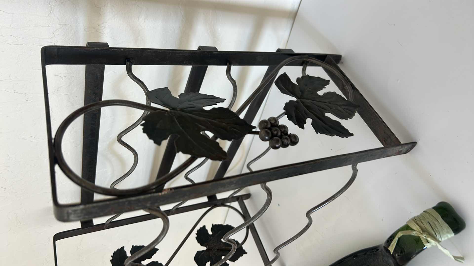 Photo 1 of METAL WINE BOTTLE RACK, AND GLASS WINE BOTTLE HOLDER, 14 1/4” x 7 1/4” x 14”