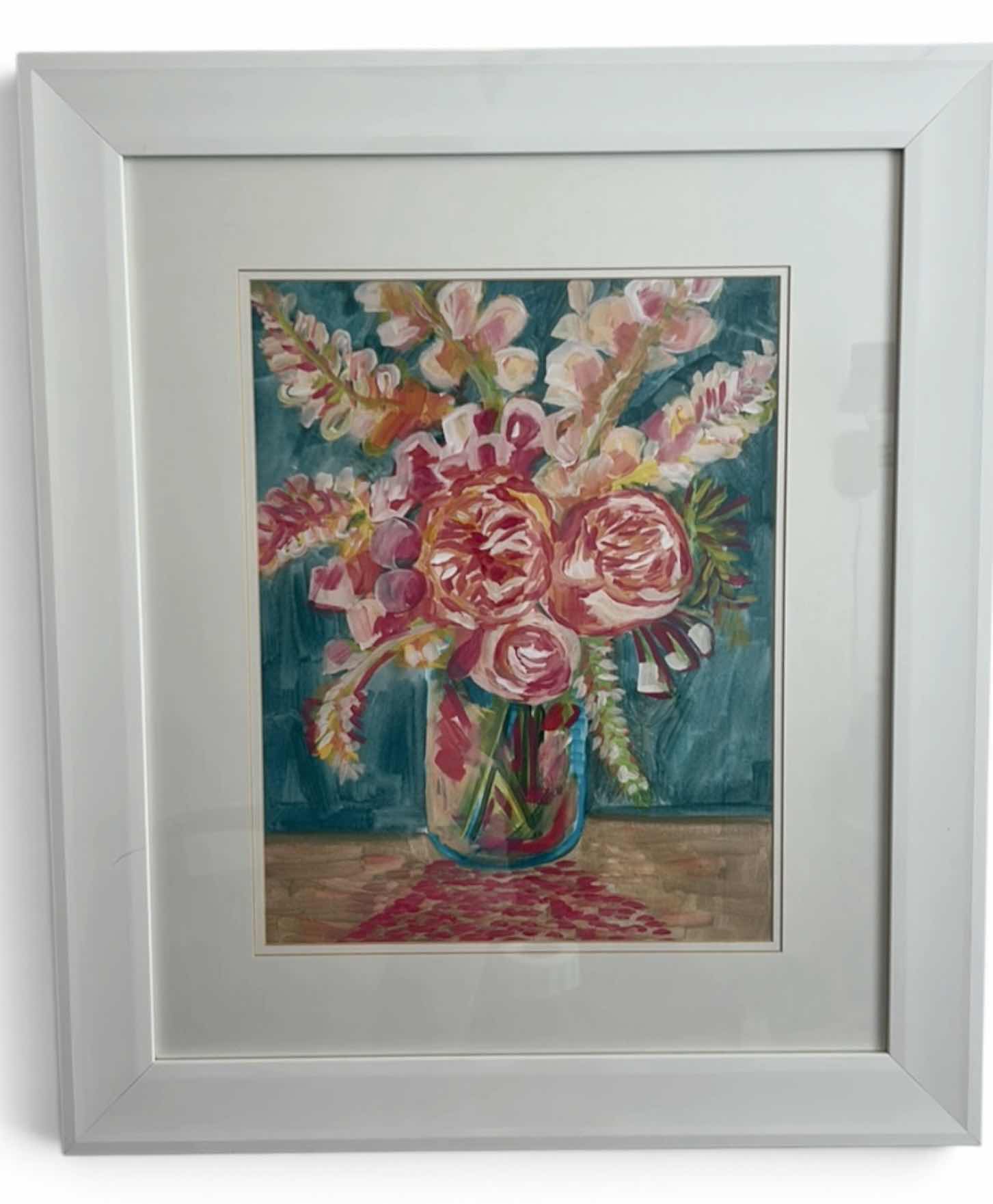 Photo 1 of WHITE FRAMED FLORAL ART PRINT ARTWORK 24 1/2” x H29” $70
