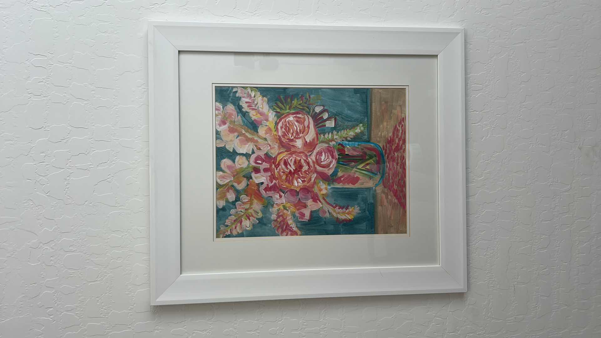 Photo 1 of WHITE FRAMED FLORAL ART PRINT ARTWORK 24 1/2” x H29” $70