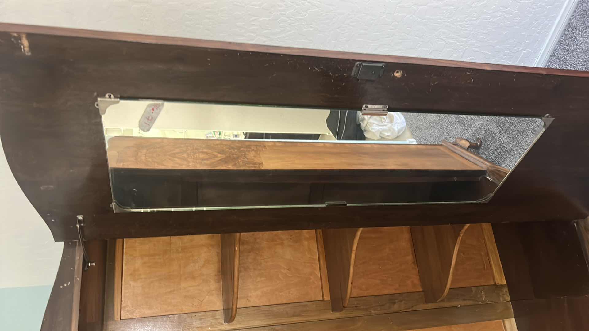 Photo 1 of 1930s ART DECO TRIPLE WARDROBE FEATURES A BOOK MATCHED WALNUT VENEER WITH A CLASSIC ARCHED “CLOUD”TOP SILHOUETTE AND CABRIOLE FEET. $1500 - $2500