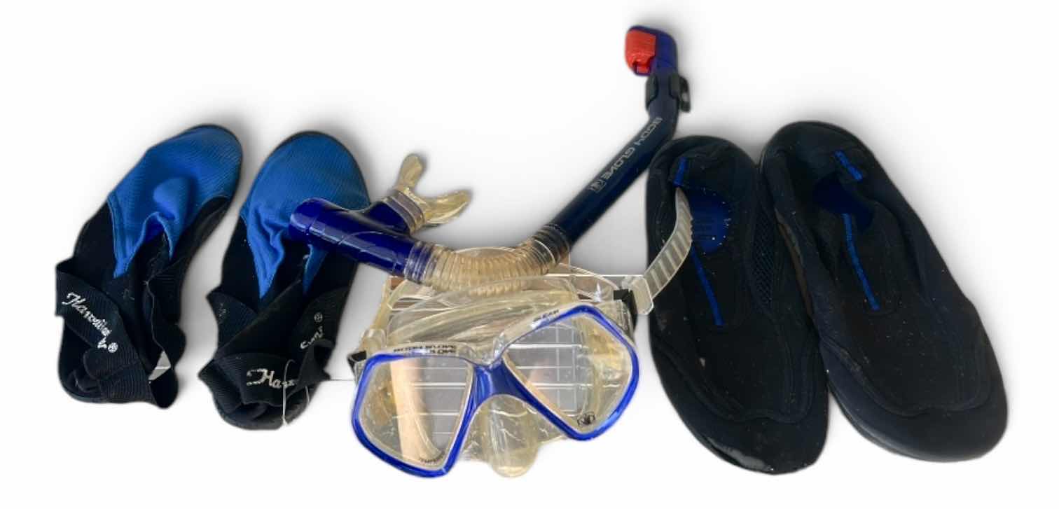 Photo 1 of WATER SHOES WOMEN’S SIZE 10, SNORKEL AND MASK
