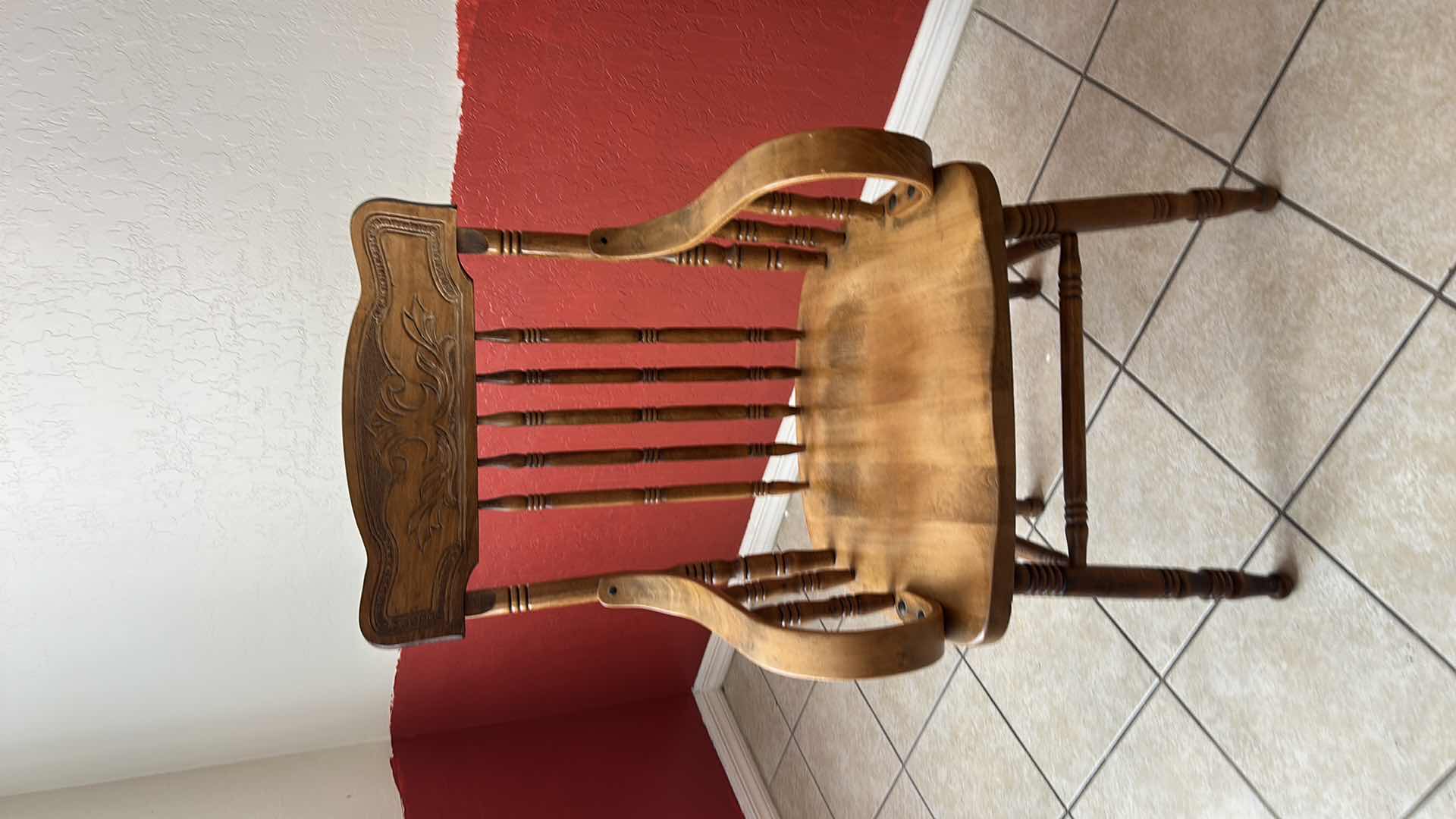 View 2 of HANDCRAFTED, SOLID WOOD PRESS BACK DINING ARMCHAIR, SEAT HEIGHT 17 1/2” OVERALL HEIGHT 40”