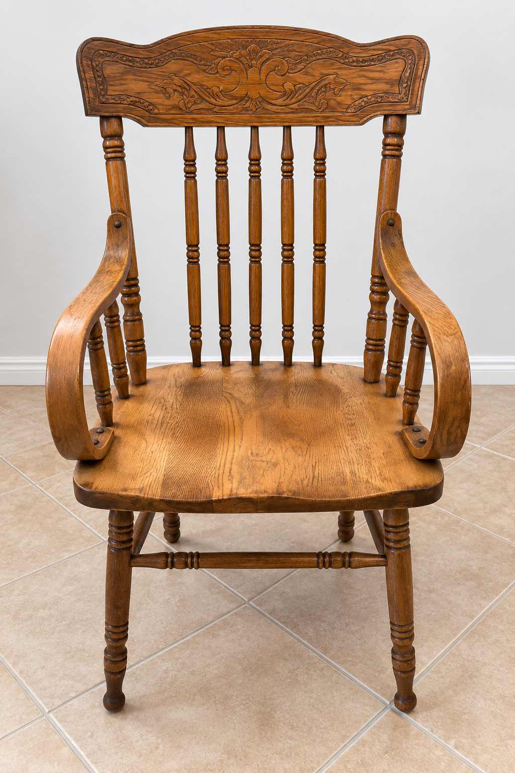 View 1 of HANDCRAFTED, SOLID WOOD PRESS BACK DINING ARMCHAIR, SEAT HEIGHT 17 1/2” OVERALL HEIGHT 40”
