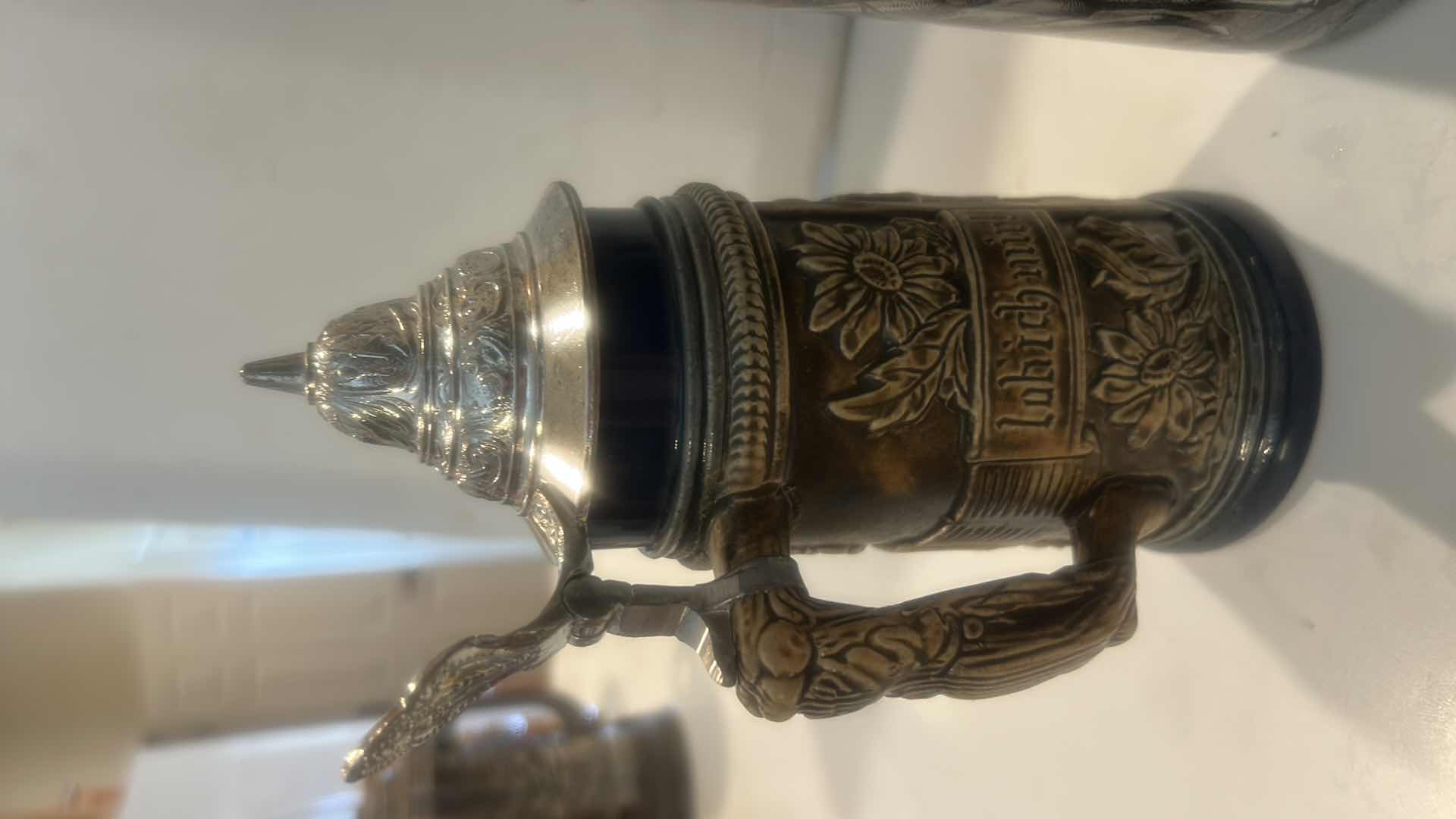 Photo 1 of 2 VINTAGE WEST GERMAN CERAMIC BEER STEINS ( TALLEST H7.5”)