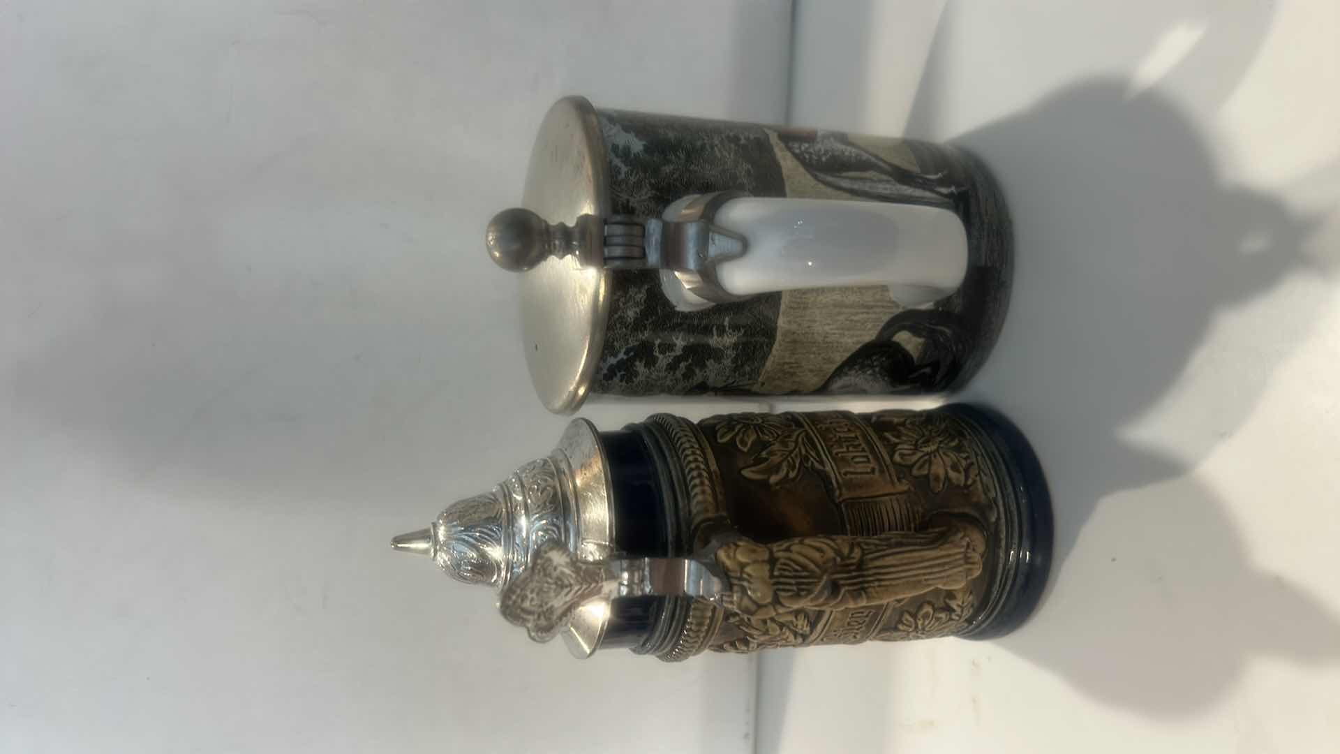 Photo 1 of 2 VINTAGE WEST GERMAN CERAMIC BEER STEINS ( TALLEST H7.5”)