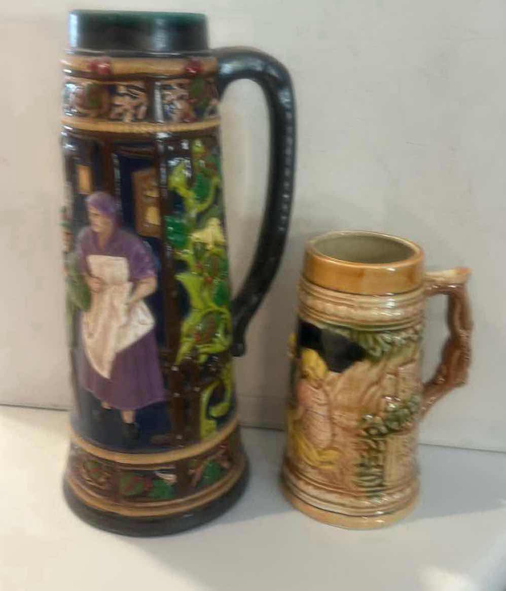 Photo 1 of 2 GERMAN STONEWARE STEINS (TALLEST 12.5”) $60