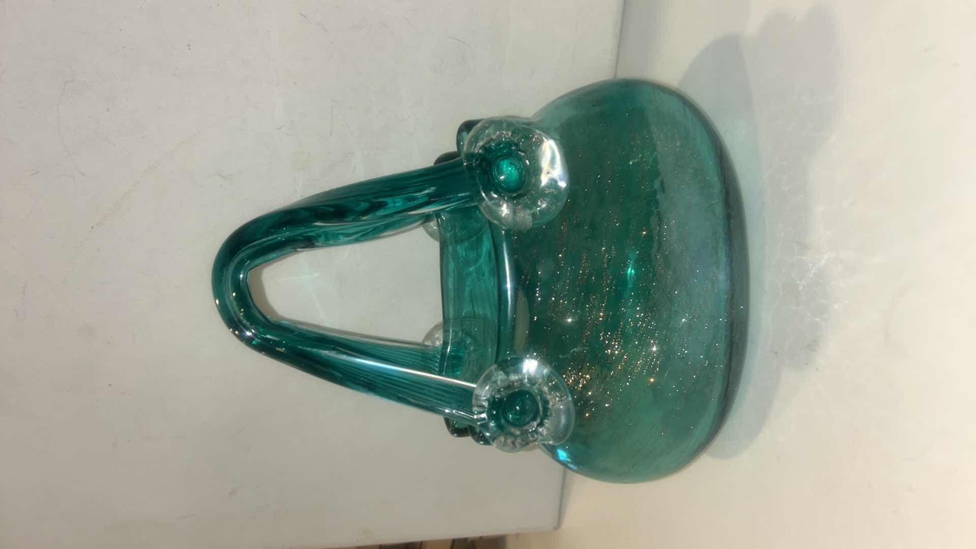 Photo 1 of TEAL HAND BLOWN ART GLASS PURSE H9”