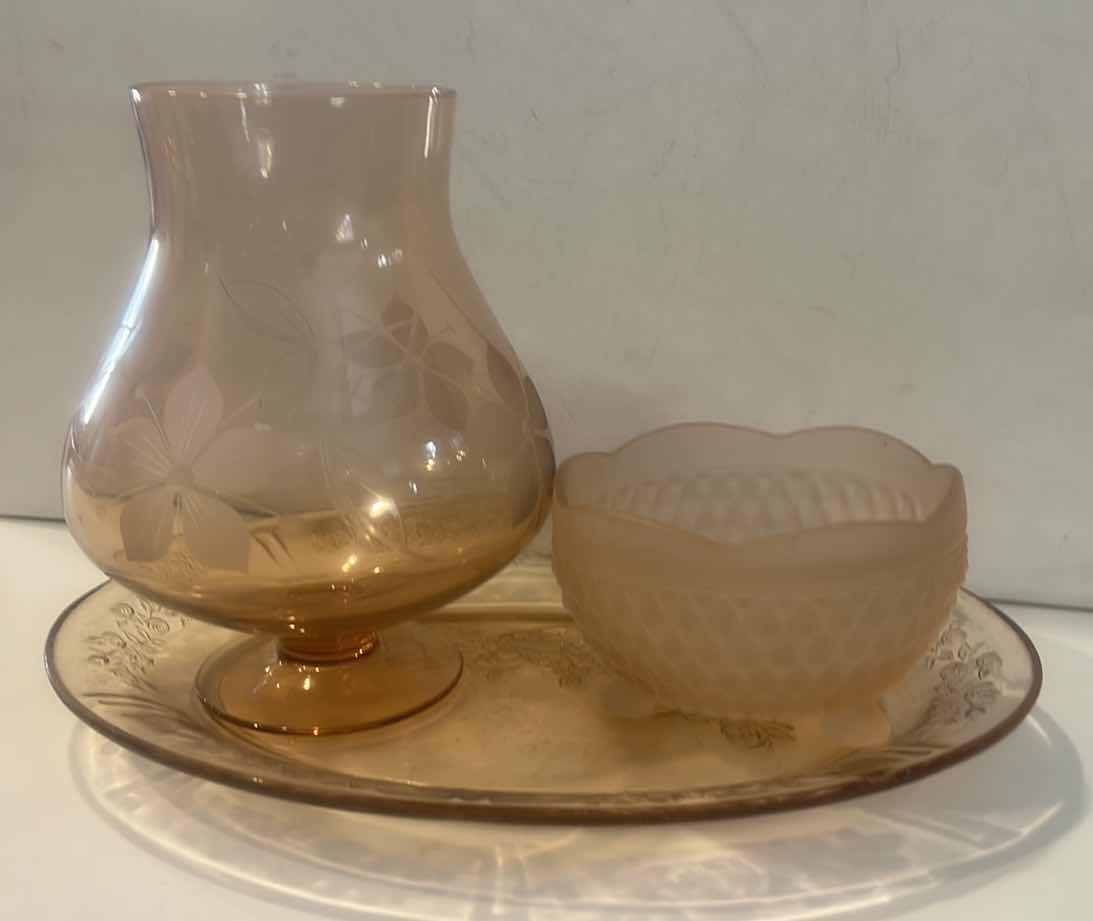 Photo 1 of AMBER AND PEACH TONED GLASSWARE H7.75”