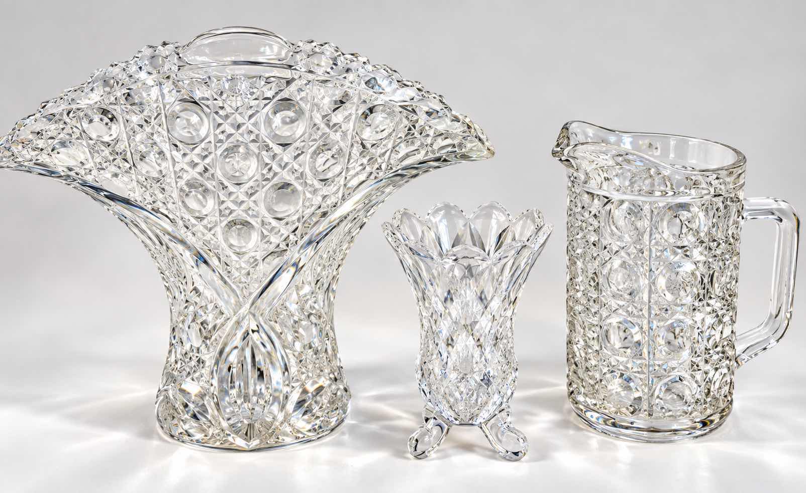 Photo 1 of VINTAGE CLEAR PRESSED GLASSWARE (TALLEST H8”)