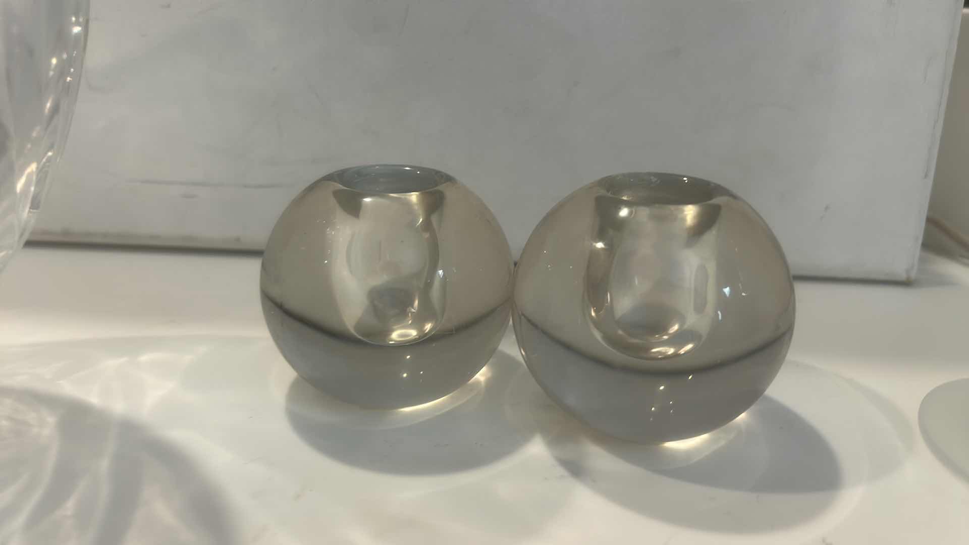 Photo 1 of VINTAGE GLASSWARE – GONDOLA BOAT DISH, ETCHED BUD VASE H9” & MORE