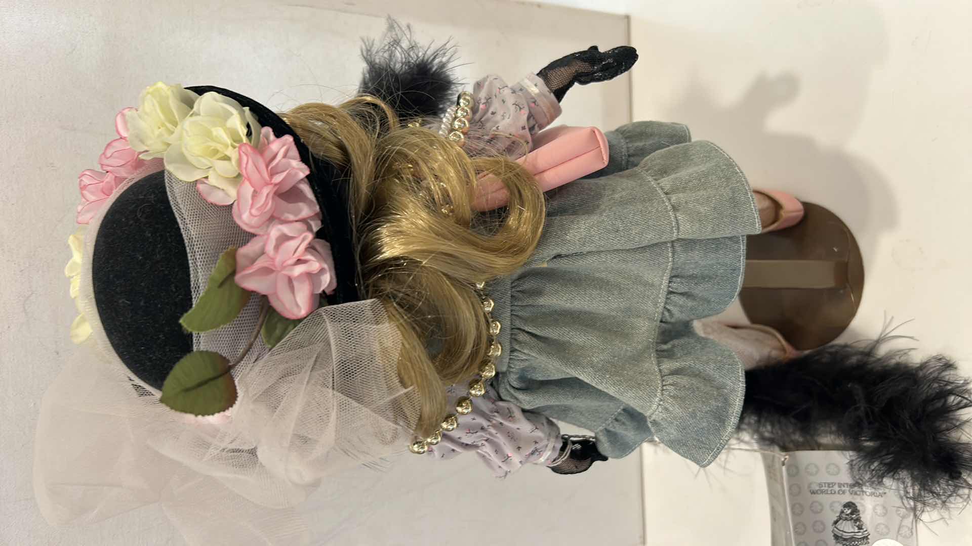 Photo 1 of VINTAGE "LITTLE GIRL PLAYING DRESS UP" MUSICAL PORCELAIN DOLL (NAMED "CASEY"), H14” $50