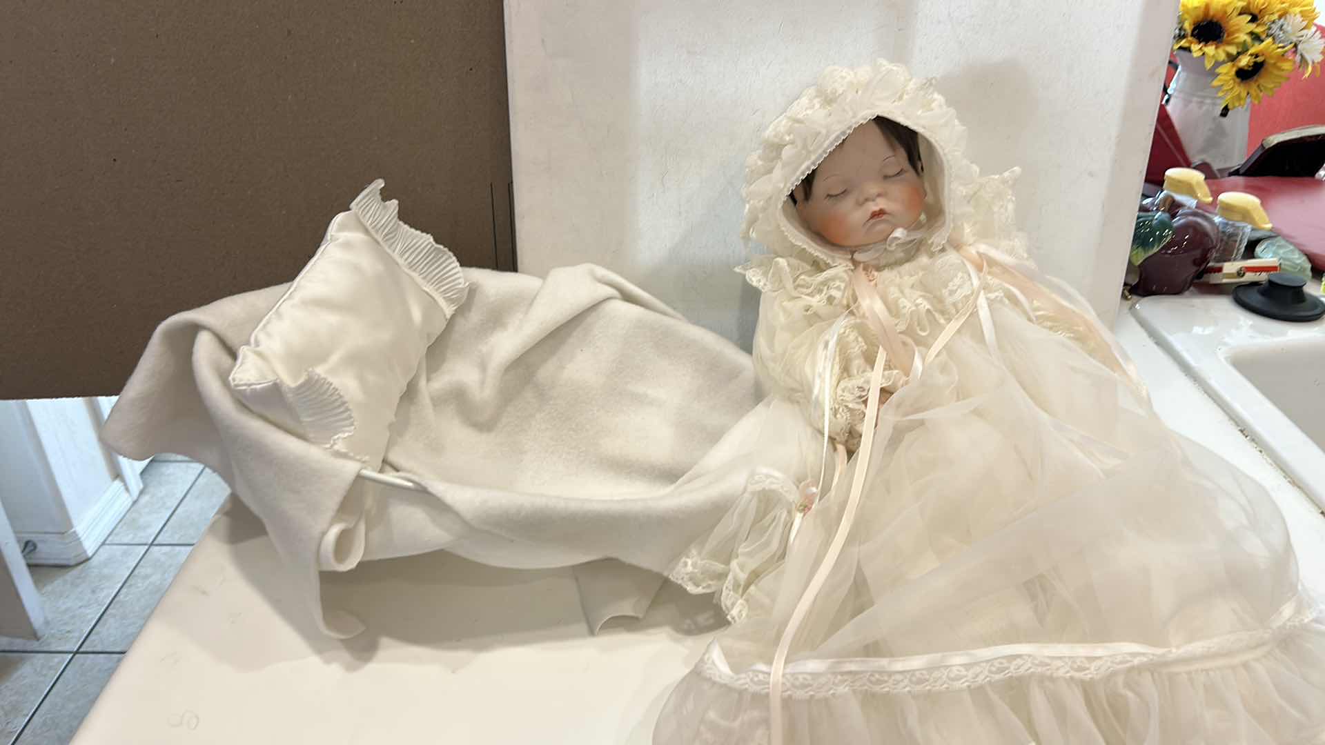Photo 1 of VINTAGE PORCELAIN SLEEPING BABY DOLL H18”