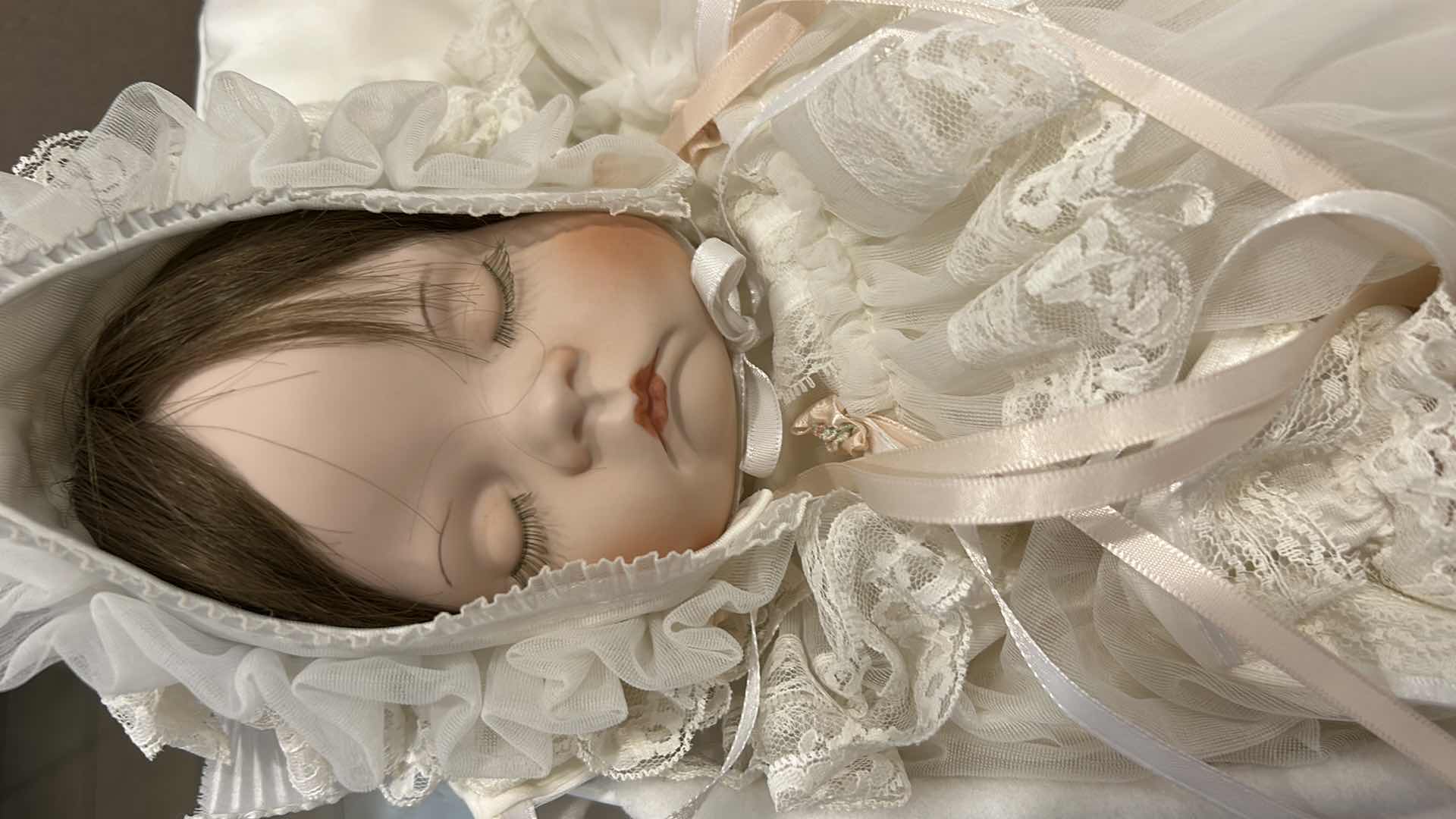 Photo 1 of VINTAGE PORCELAIN SLEEPING BABY DOLL H18”