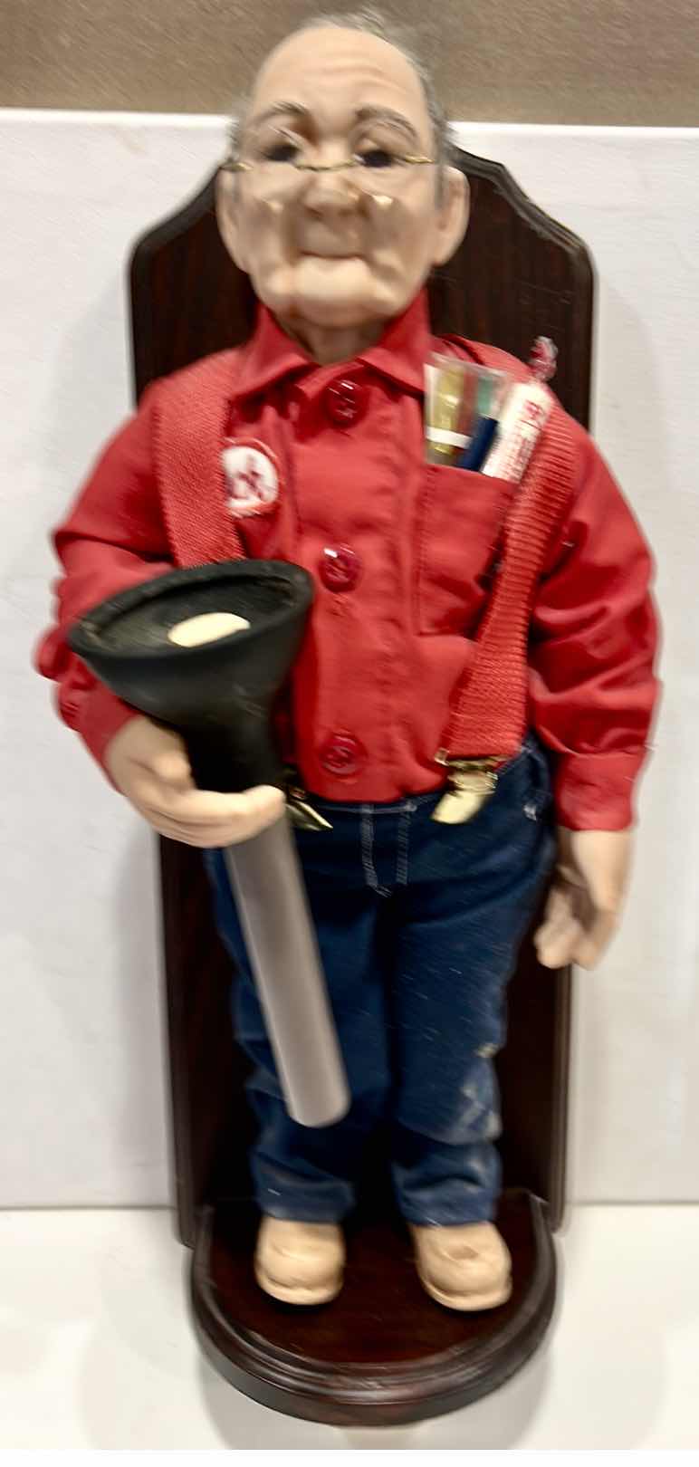 Photo 1 of JACK THE PLUMBER DOLL ON WOOD STAND (DOLL 18”)