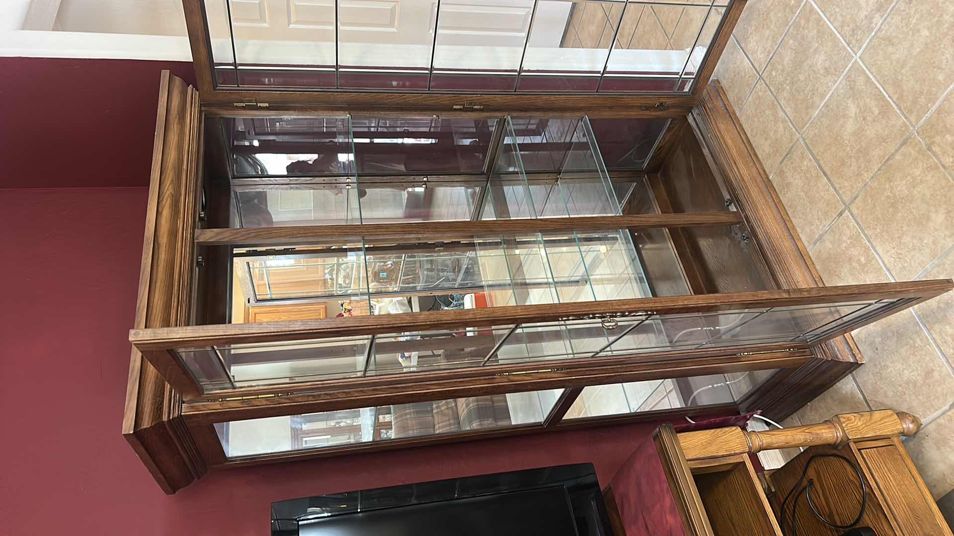 View 4 of TRADITIONAL WOODEN OAK CURIO DISPLAY CABINET W LIGHTS 4’ x 19” x H78.5”