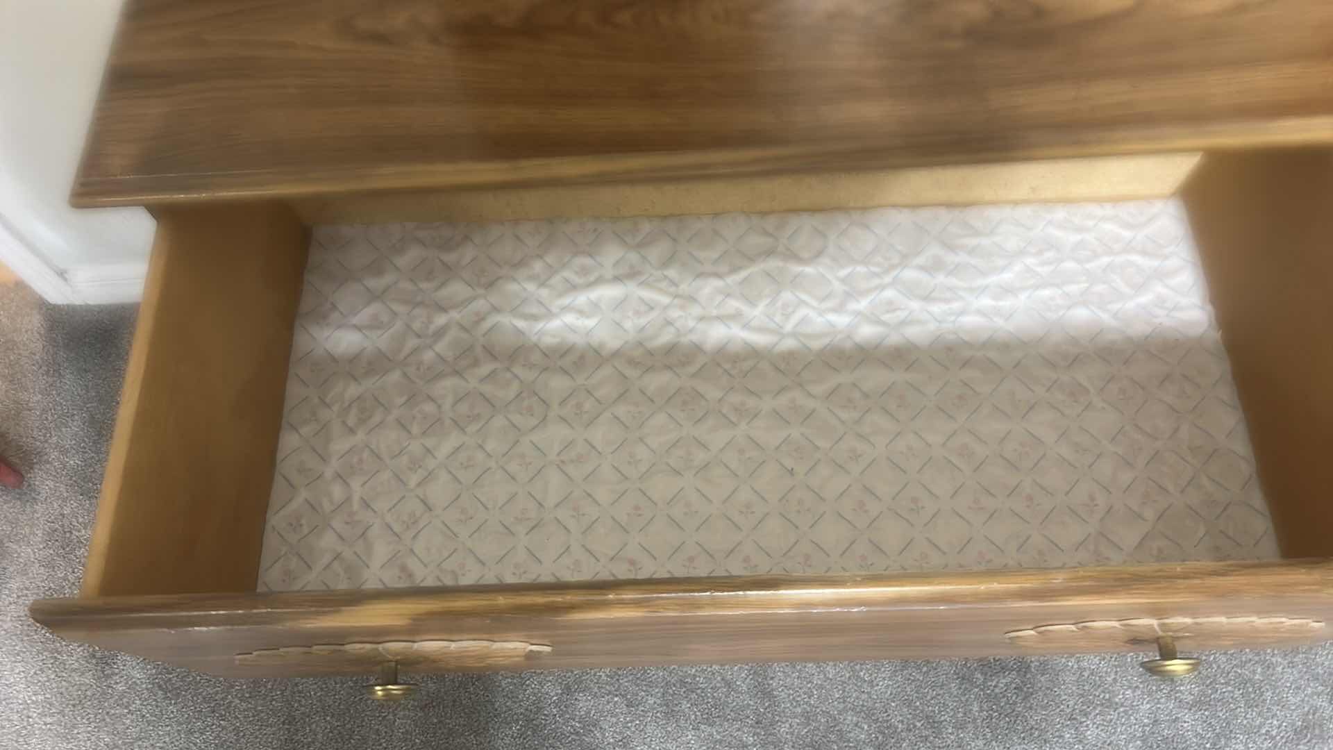Photo 1 of VINTAGE WOODEN SIX DOOR DRESSER WITH ATTACHED SCALLOPED MIRROR