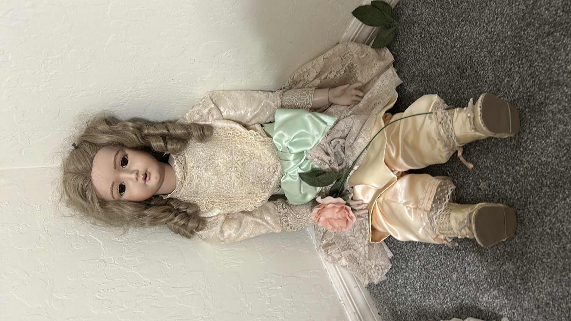 Photo 1 of TALL ANTIQUE STYLE PORCELAIN COLLECTOR DOLL H 38”